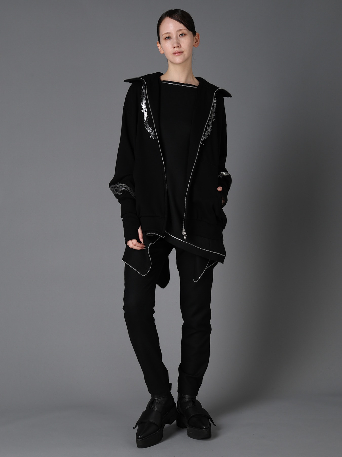 TRIBAL PRINT FRENCH TERRY DOUBLE HOOD PARKA
