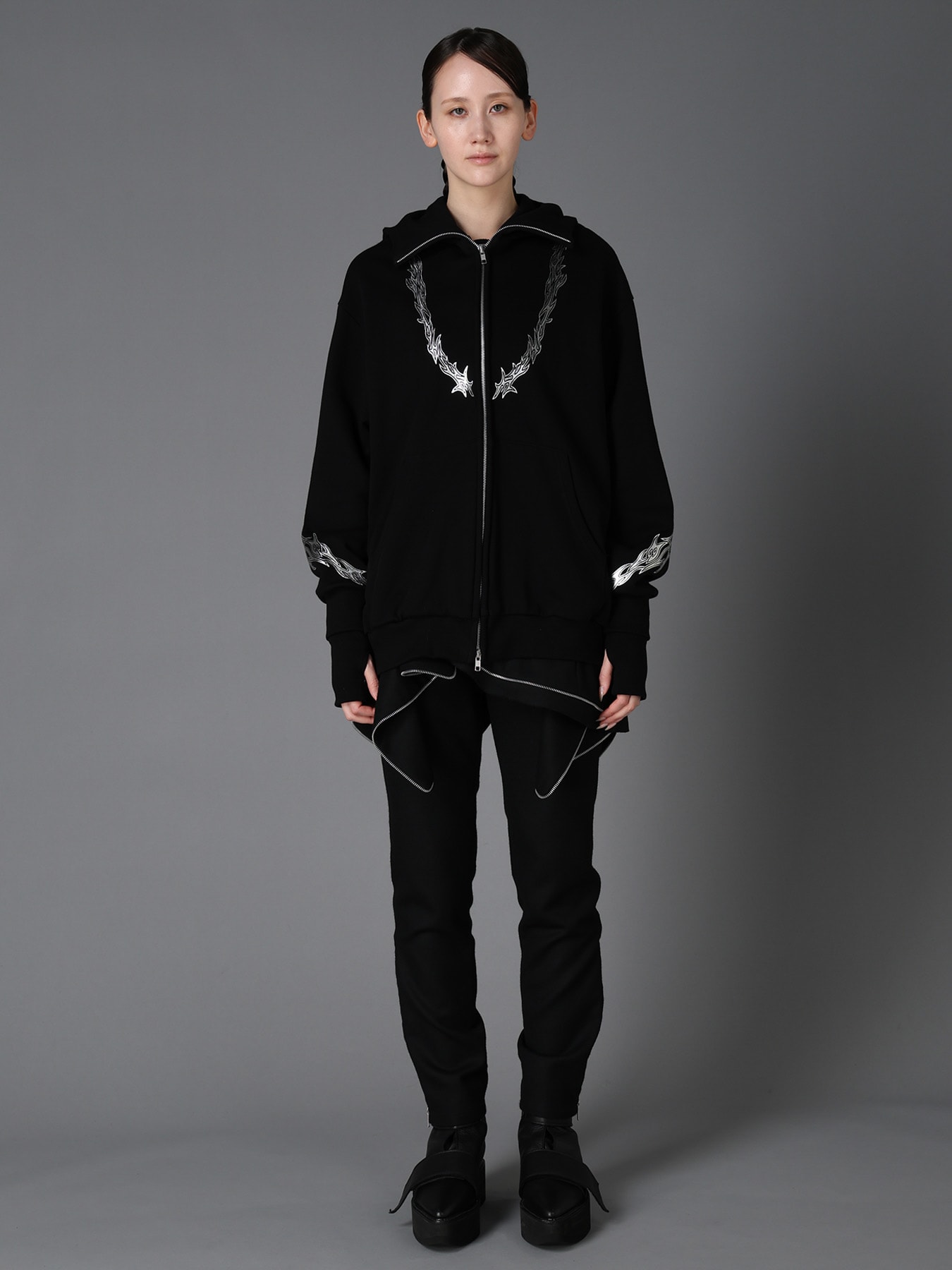 TRIBAL PRINT FRENCH TERRY DOUBLE HOOD PARKA