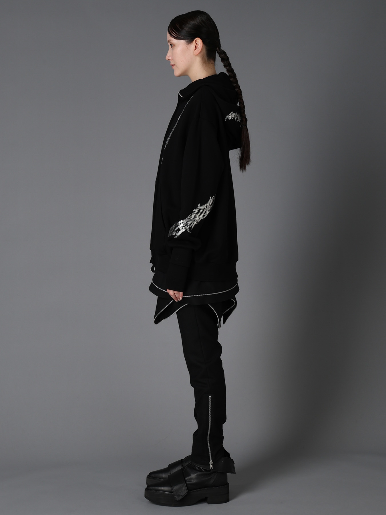 TRIBAL PRINT FRENCH TERRY DOUBLE HOOD PARKA