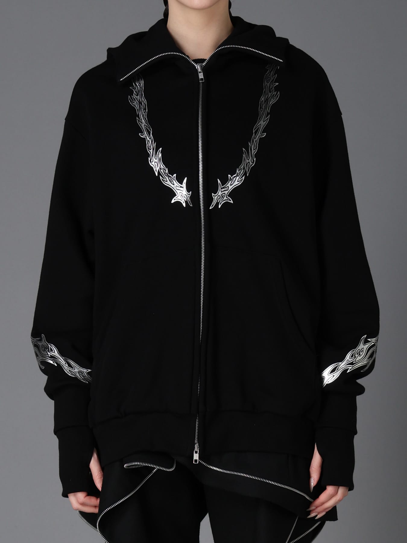 TRIBAL PRINT FRENCH TERRY DOUBLE HOOD PARKA