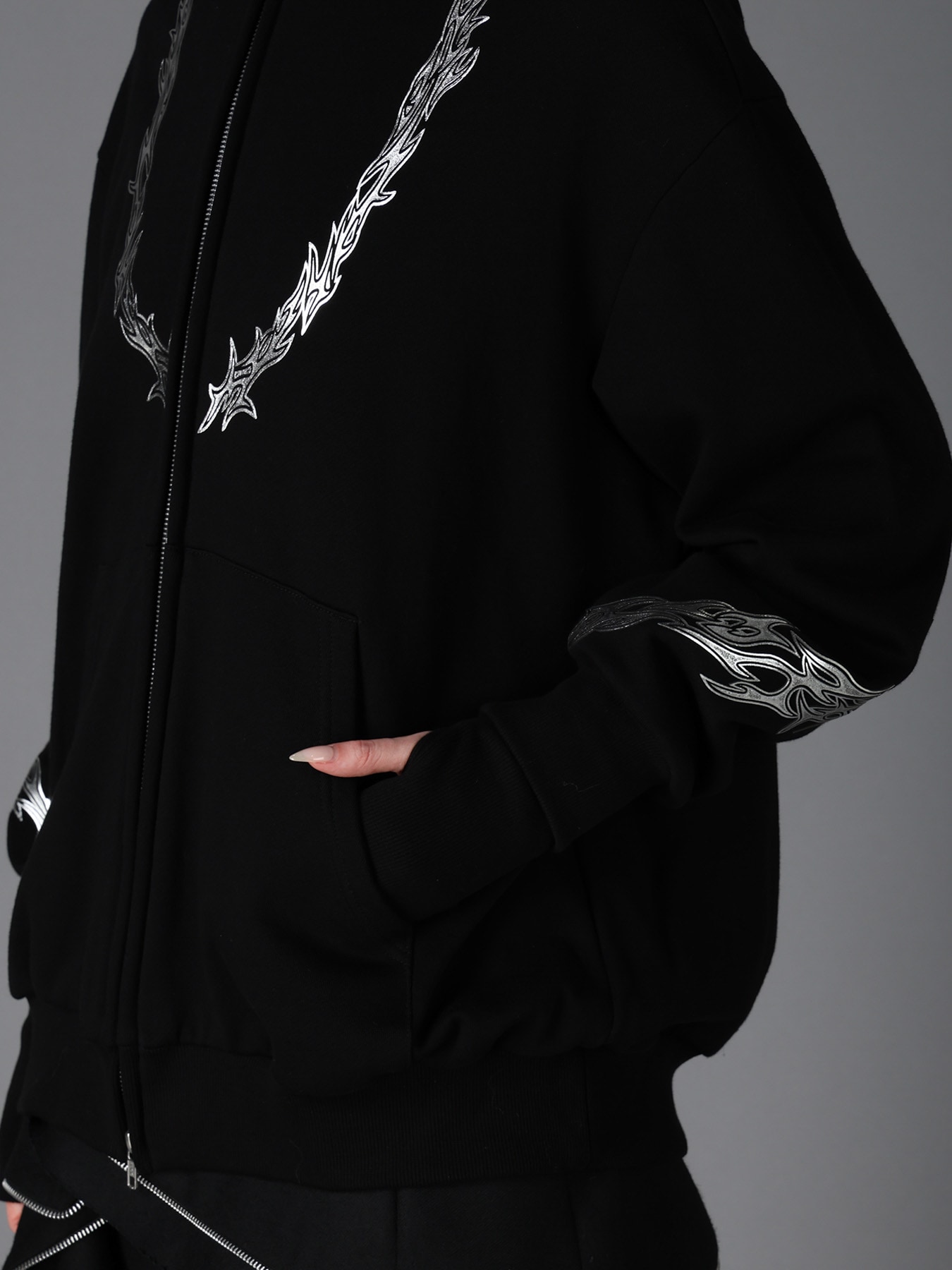 TRIBAL PRINT FRENCH TERRY DOUBLE HOOD PARKA
