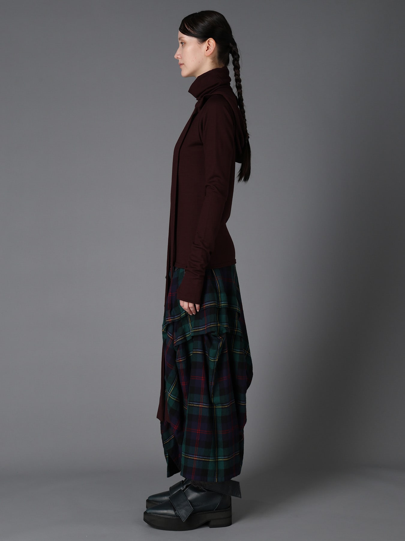 W/ SINGLE JERSEY SCARF DETAIL HOODED T SHIRT