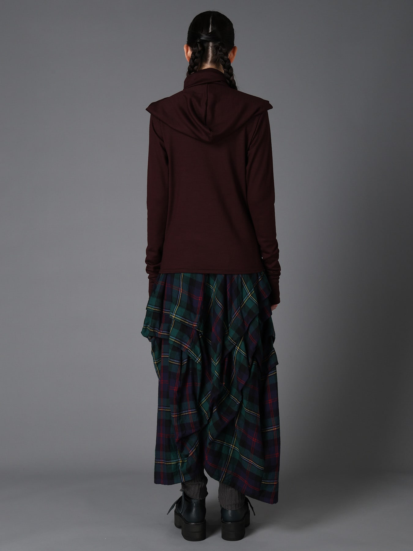 W/ SINGLE JERSEY SCARF DETAIL HOODED T SHIRT