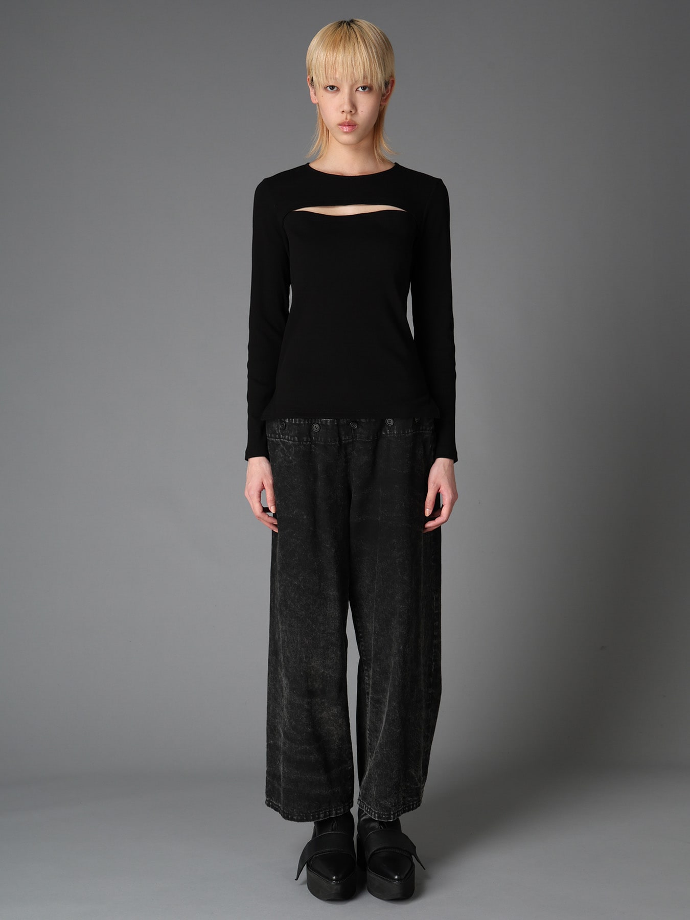 C/ RIB SLIT CHEST LONG SLEEVE T