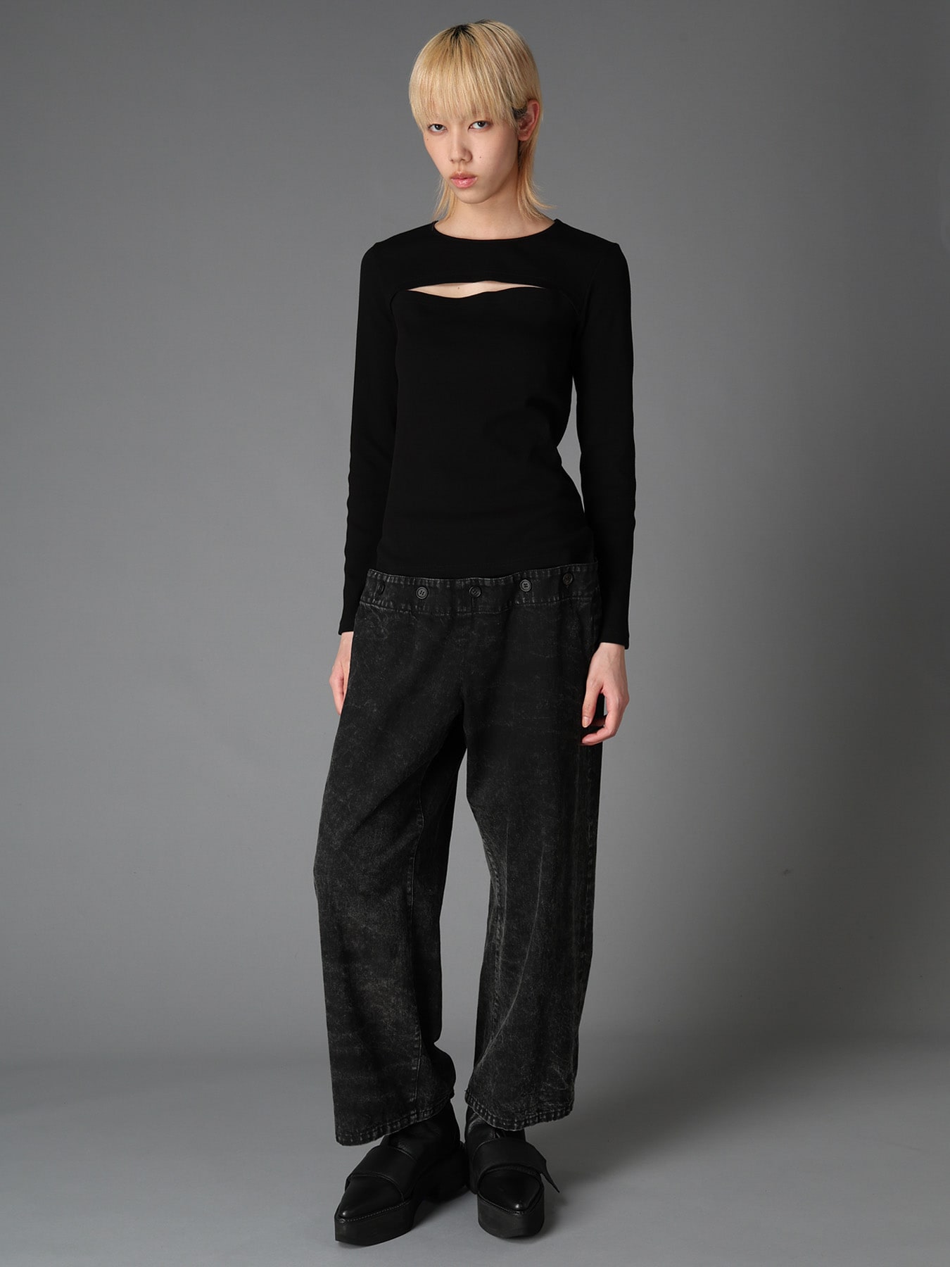 C/ RIB SLIT CHEST LONG SLEEVE T
