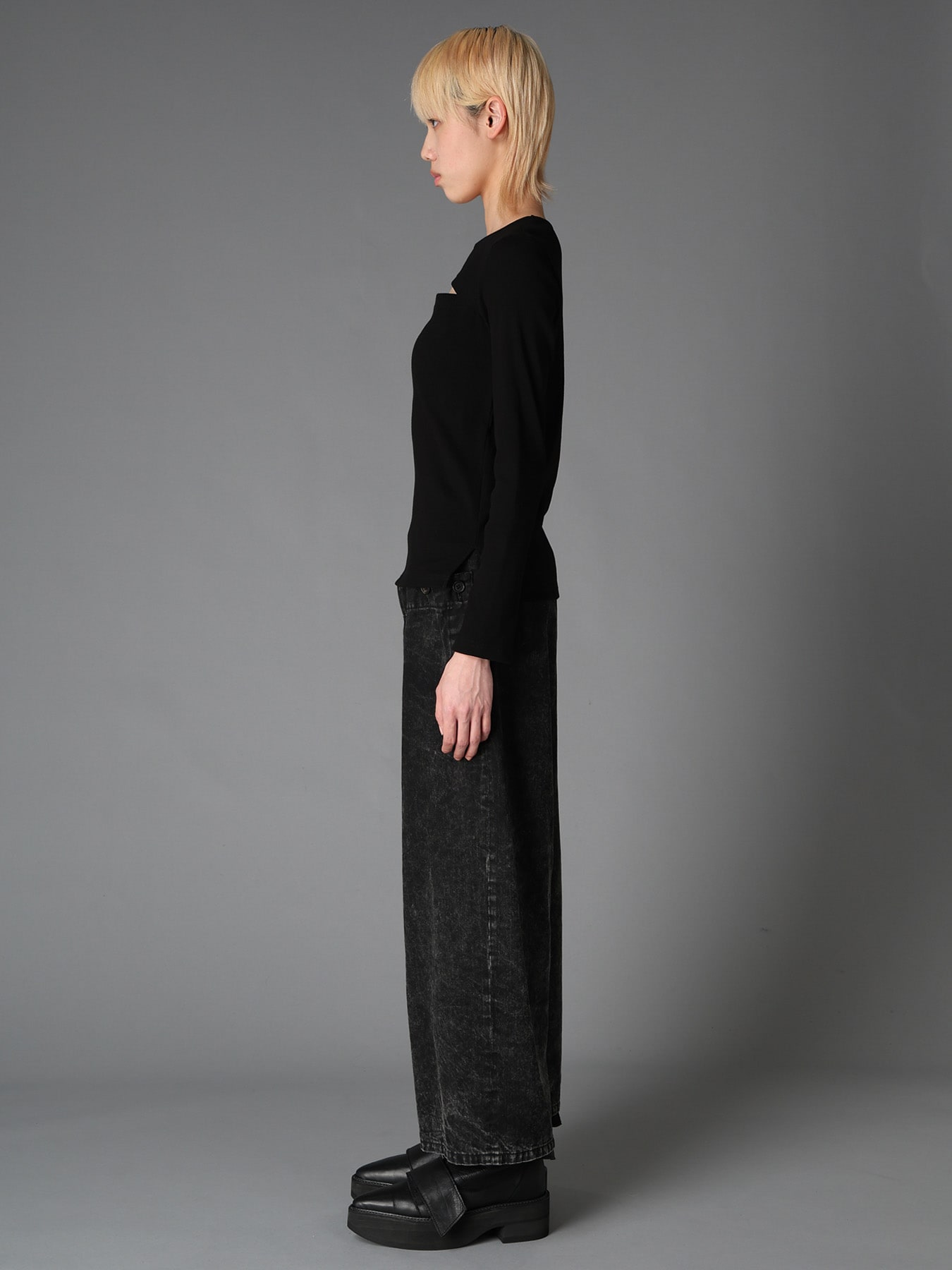 C/ RIB SLIT CHEST LONG SLEEVE T