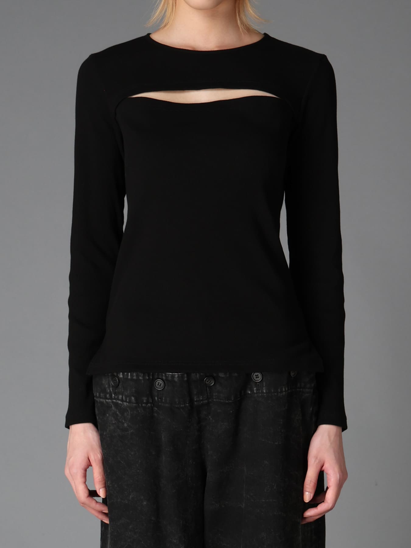 C/ RIB SLIT CHEST LONG SLEEVE T