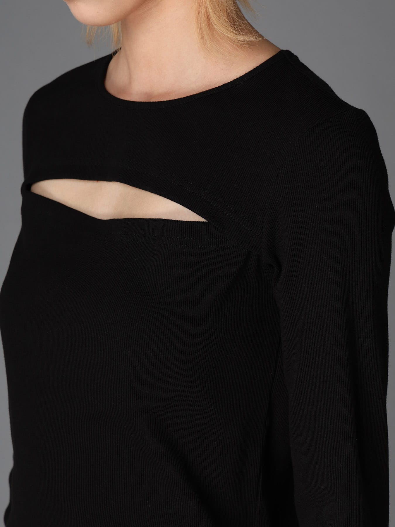 C/ RIB SLIT CHEST LONG SLEEVE T