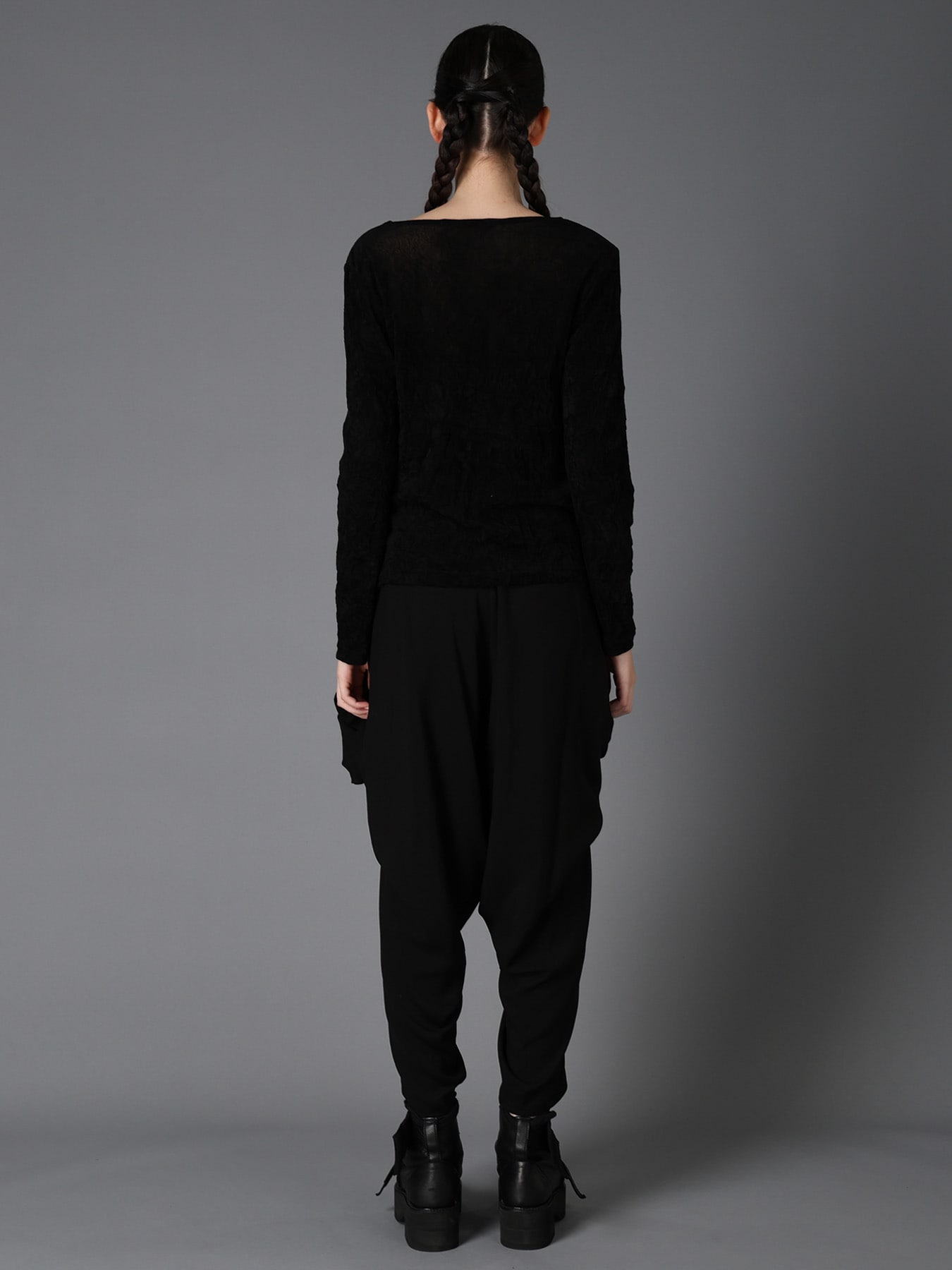 FLOCKED TULLE SLIT CHEST LONG SLEEVE T