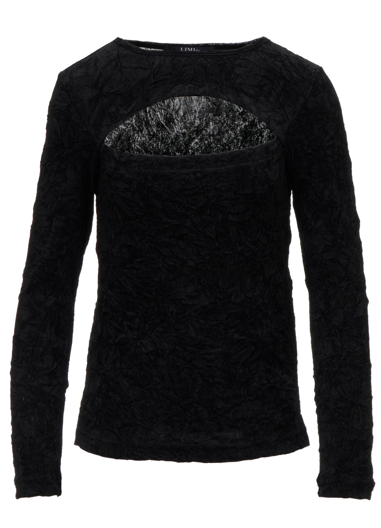 FLOCKED TULLE SLIT CHEST LONG SLEEVE T