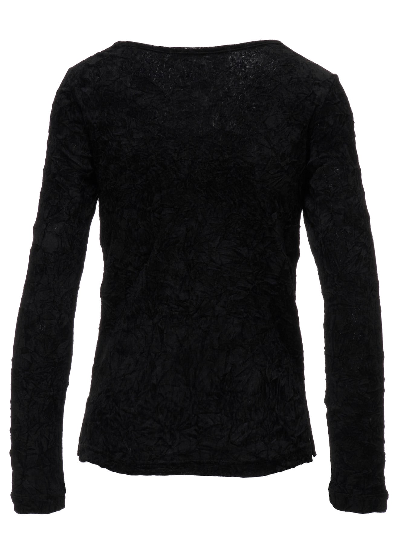 FLOCKED TULLE SLIT CHEST LONG SLEEVE T