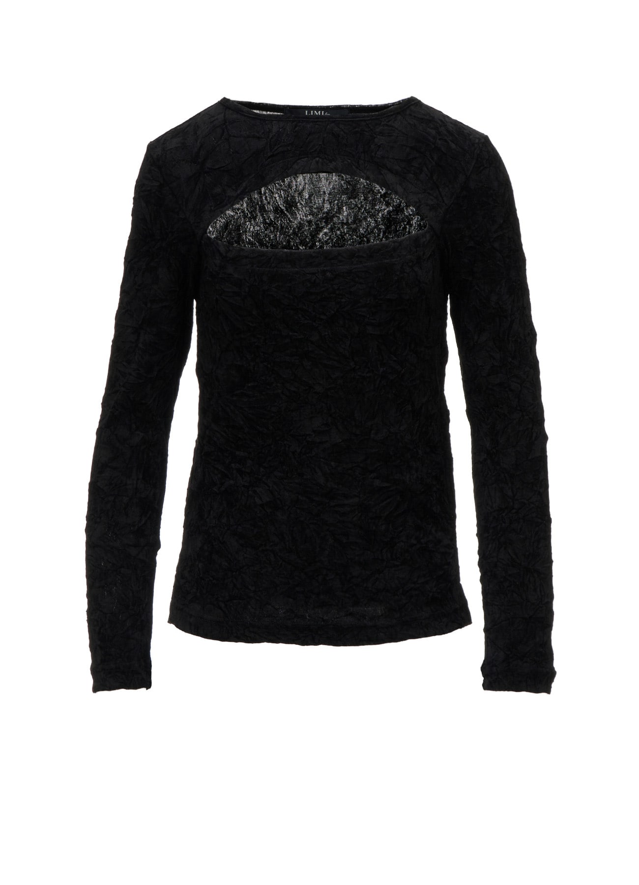 FLOCKED TULLE SLIT CHEST LONG SLEEVE T