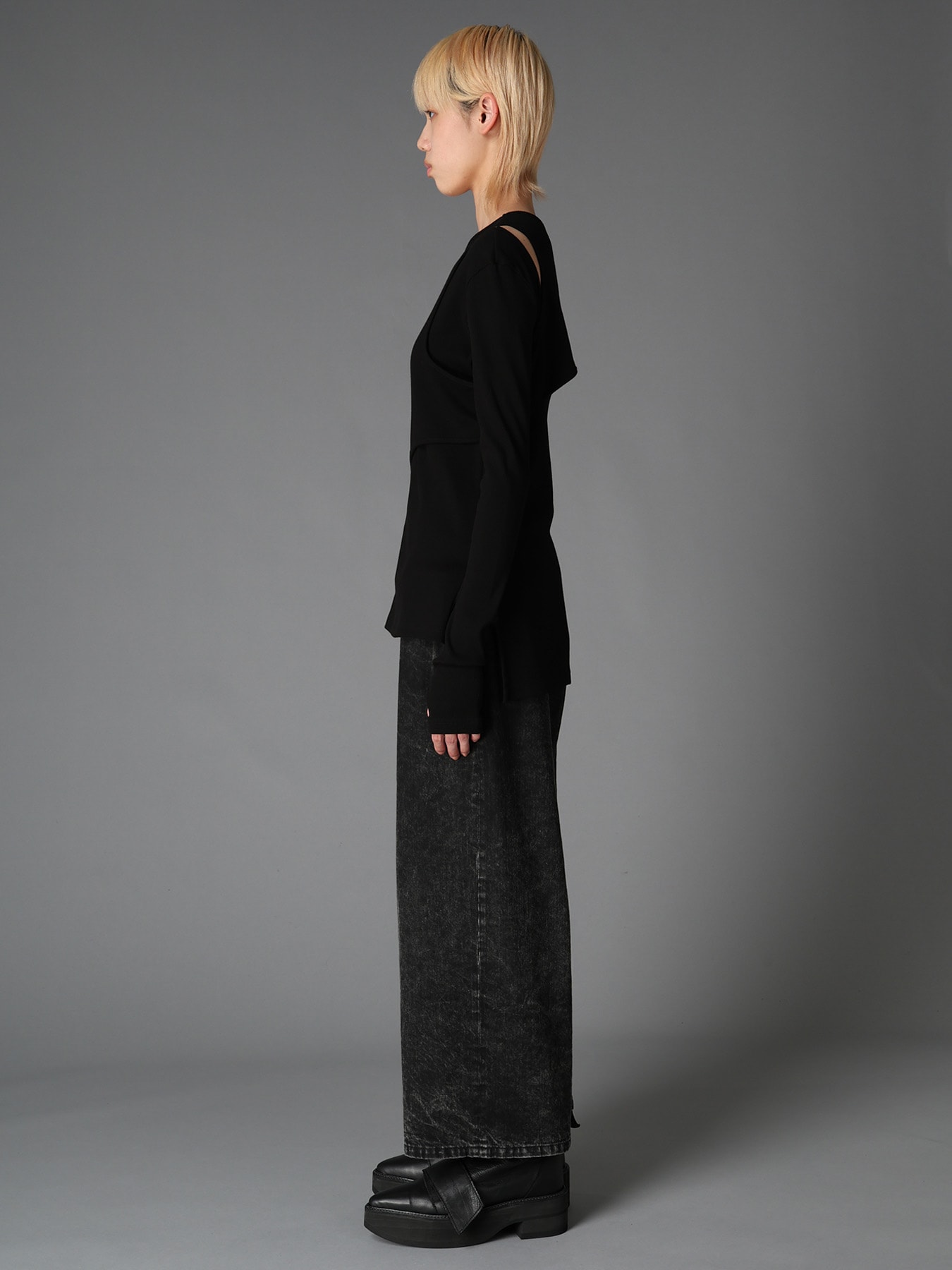 C/ RIB LAYERED DETAIL T SHIRT