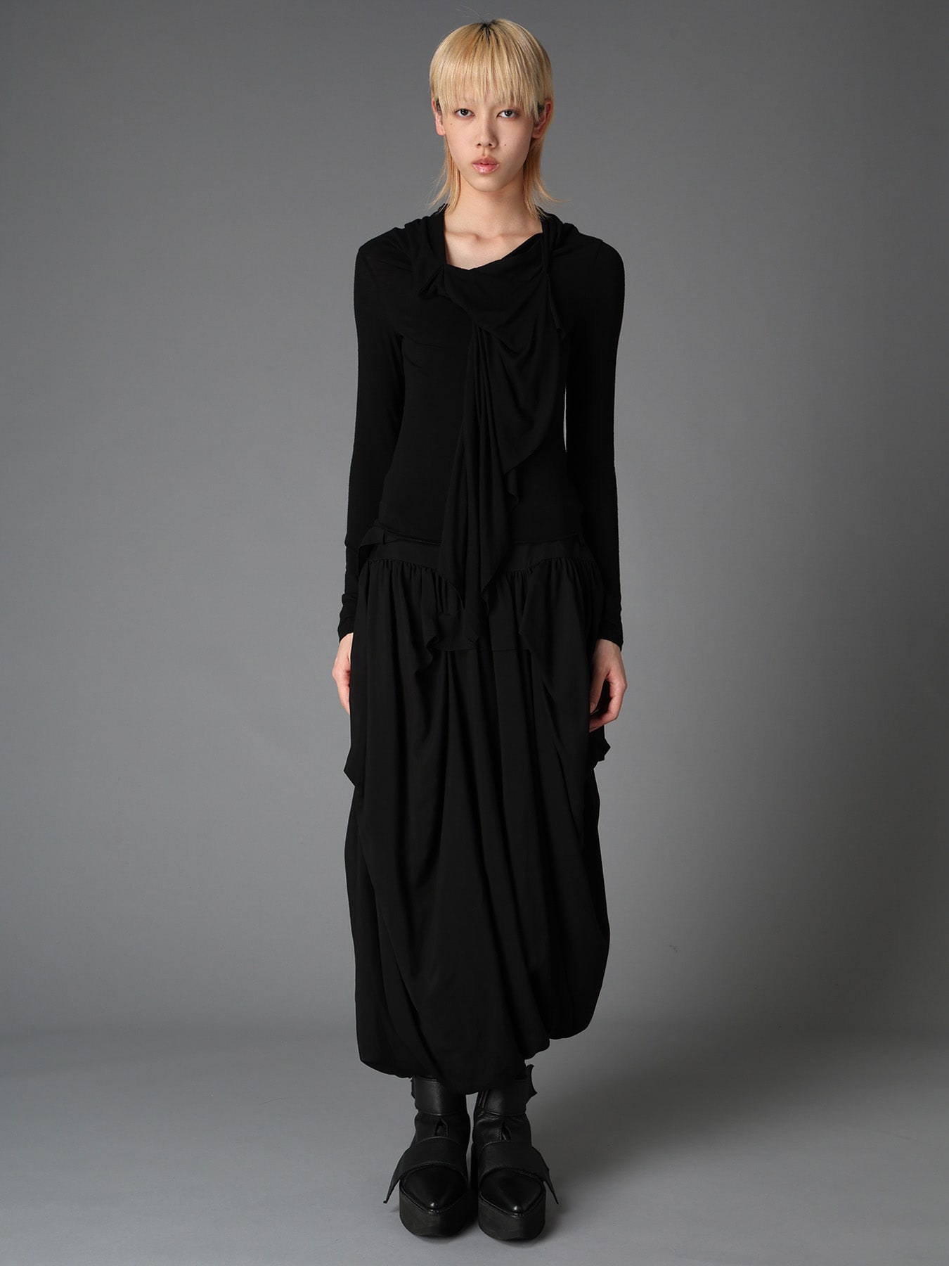 GAUZE STRETCH JERSEY FRONT DRAPE T