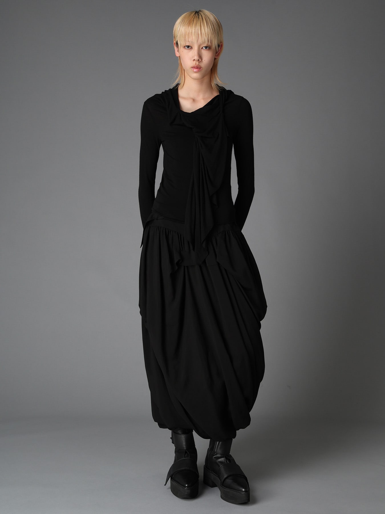 GAUZE STRETCH JERSEY FRONT DRAPE T