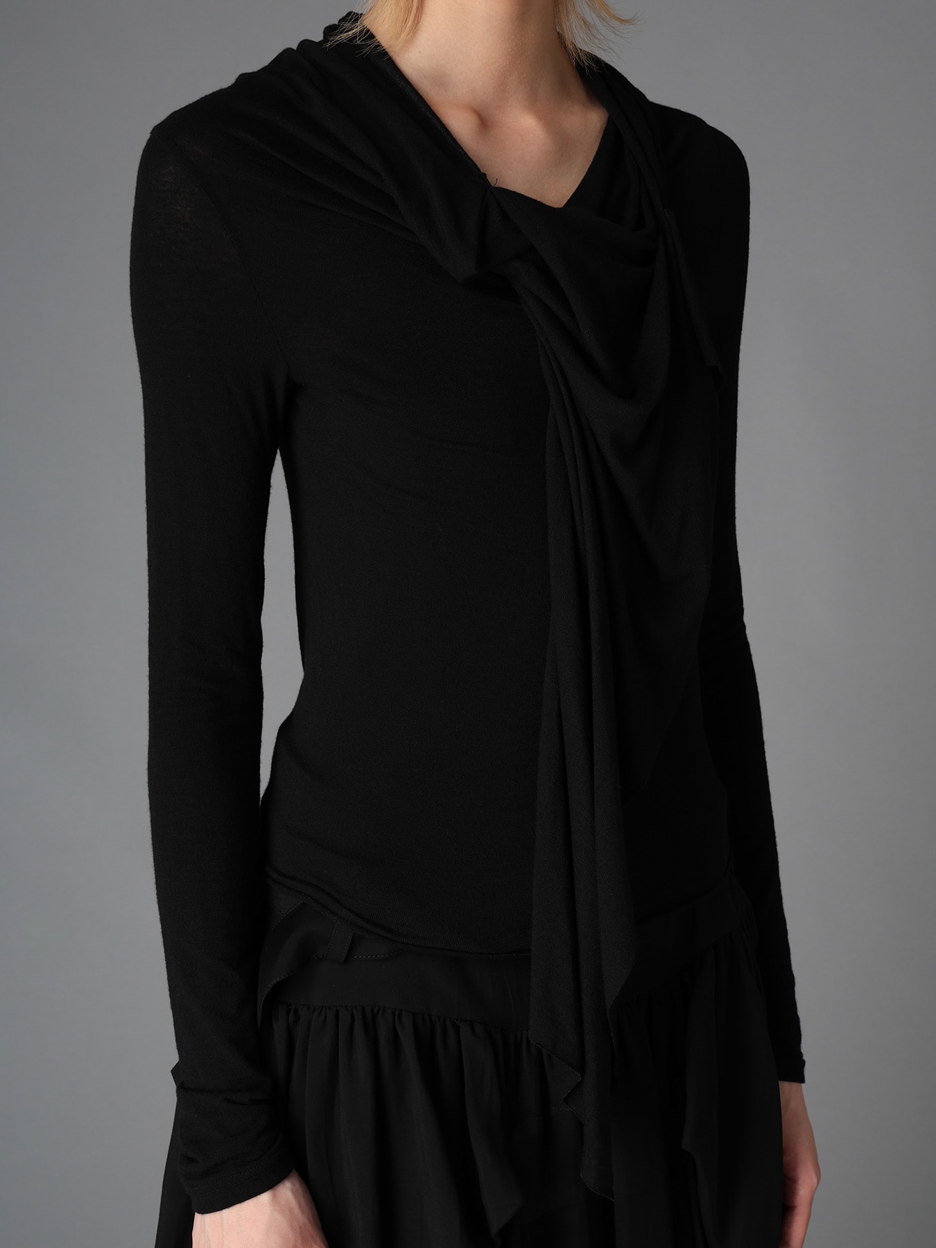 GAUZE STRETCH JERSEY FRONT DRAPE T