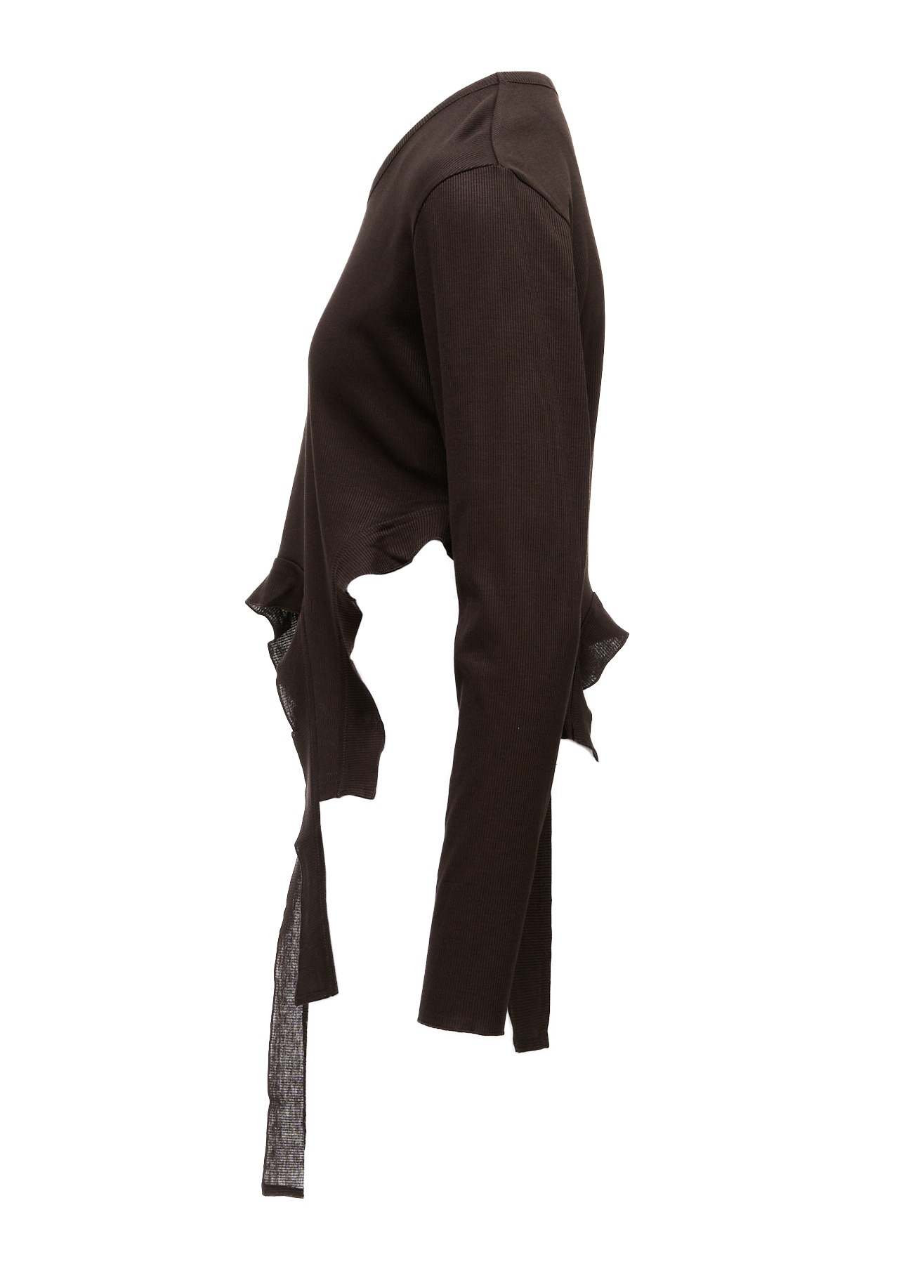 LYOCELL / COTTON RIB HEM DESIGN LONG T-SHIRT