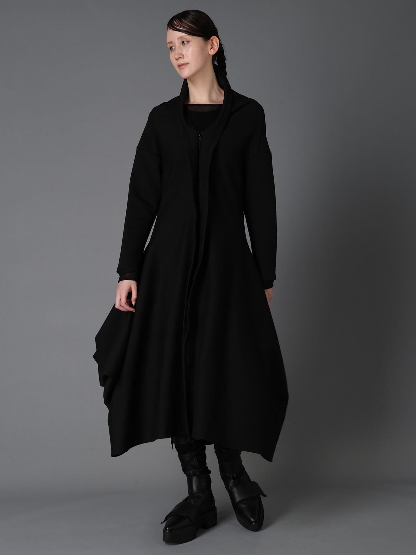 DOUBLE FACE JERSEY DRAPED LONG COAT