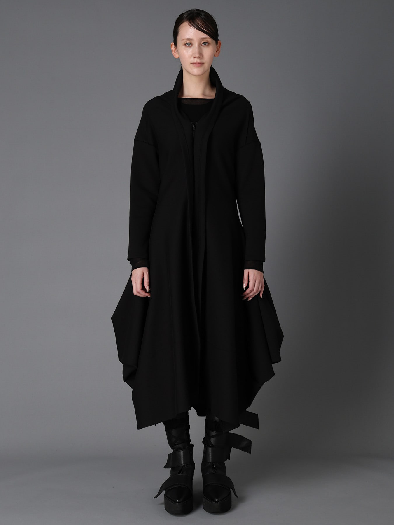 DOUBLE FACE JERSEY DRAPED LONG COAT