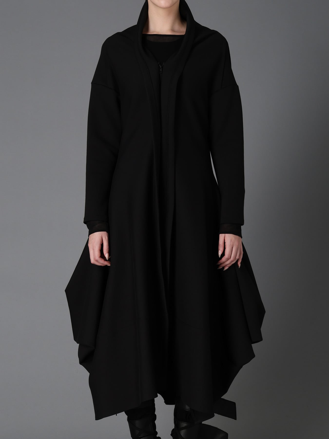 DOUBLE FACE JERSEY DRAPED LONG COAT