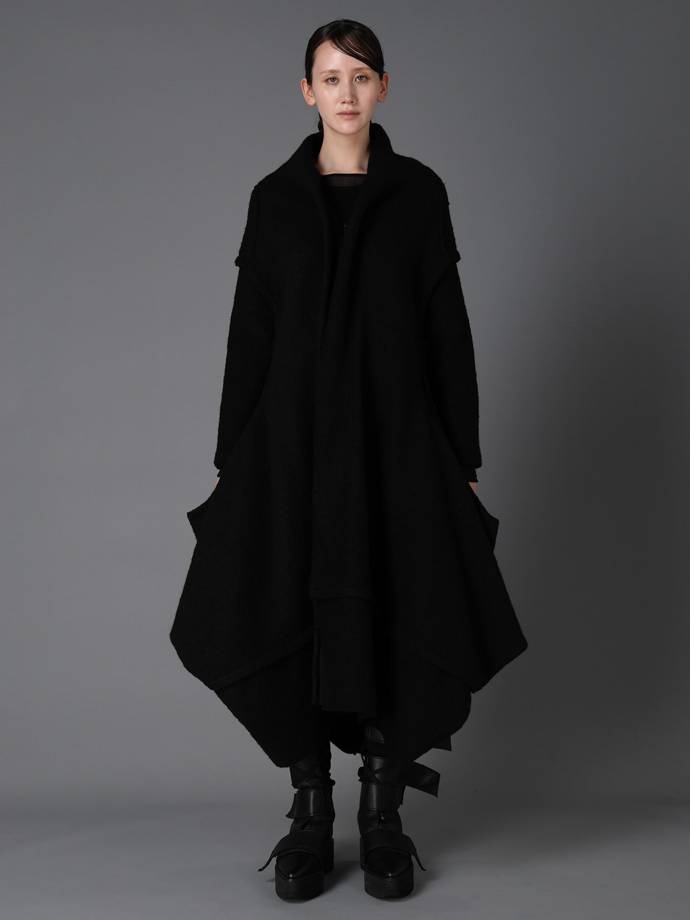 W/PE SHEEP PILE DRAPED LONG COAT