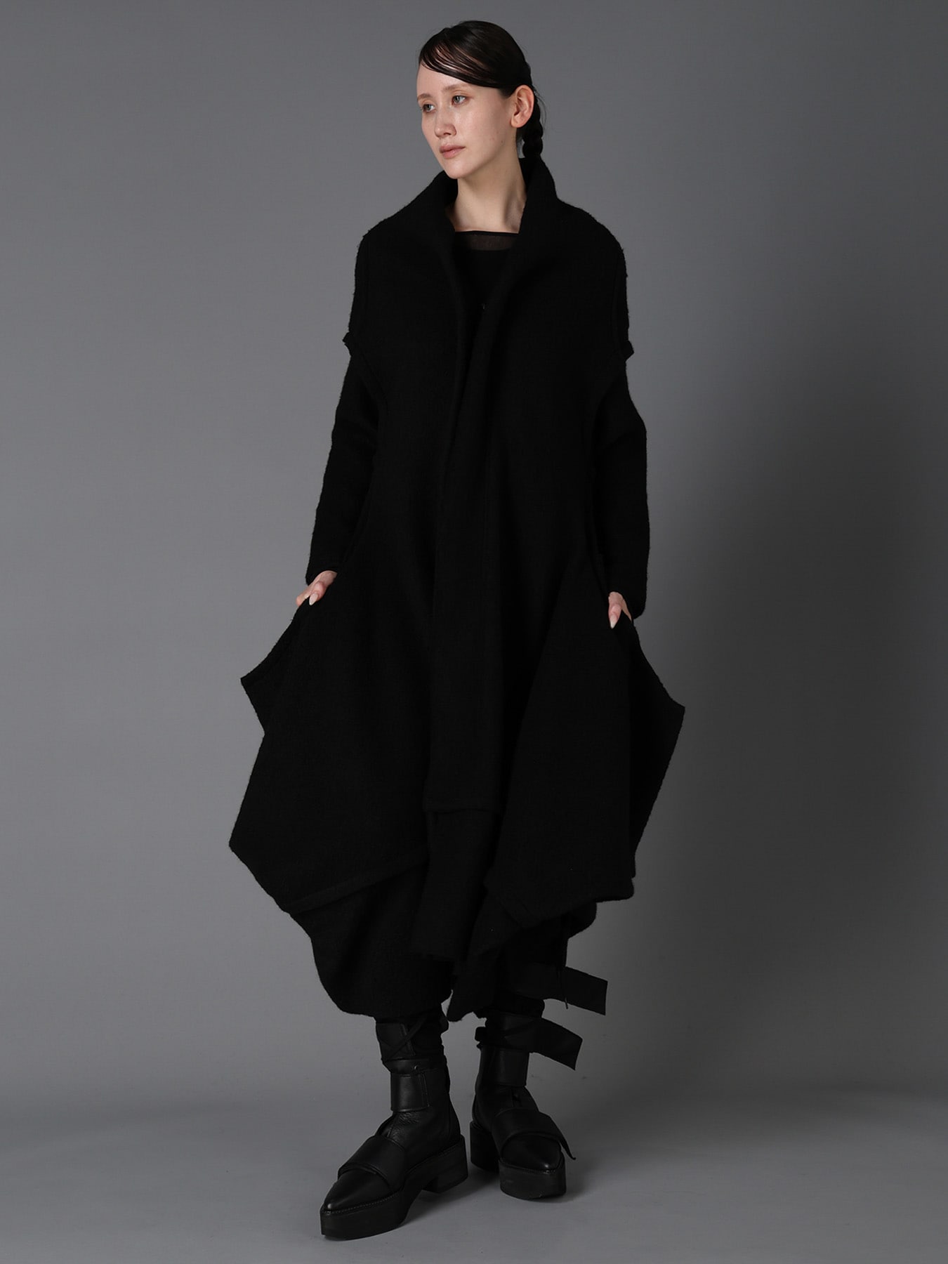 W/PE SHEEP PILE DRAPED LONG COAT