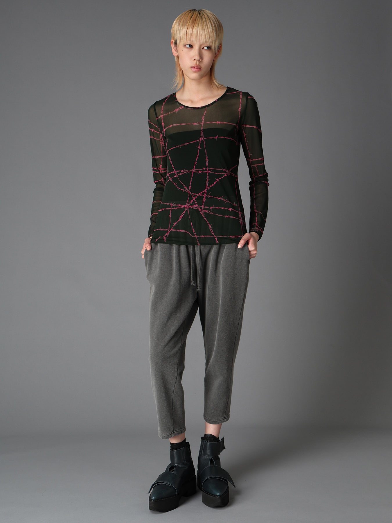 BARBED WIRE PRINT TIGHT LONG SLEEVE T