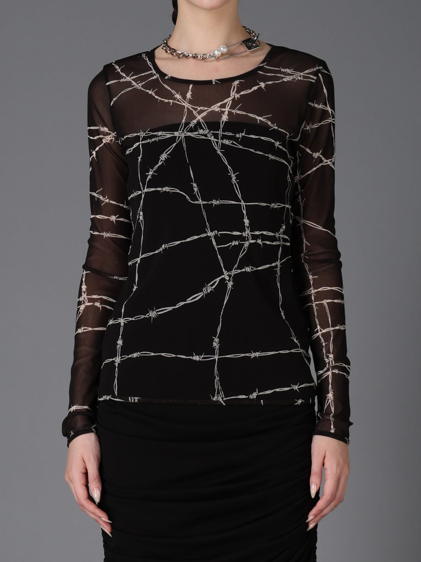 BARBED WIRE PRINT TIGHT LONG SLEEVE T