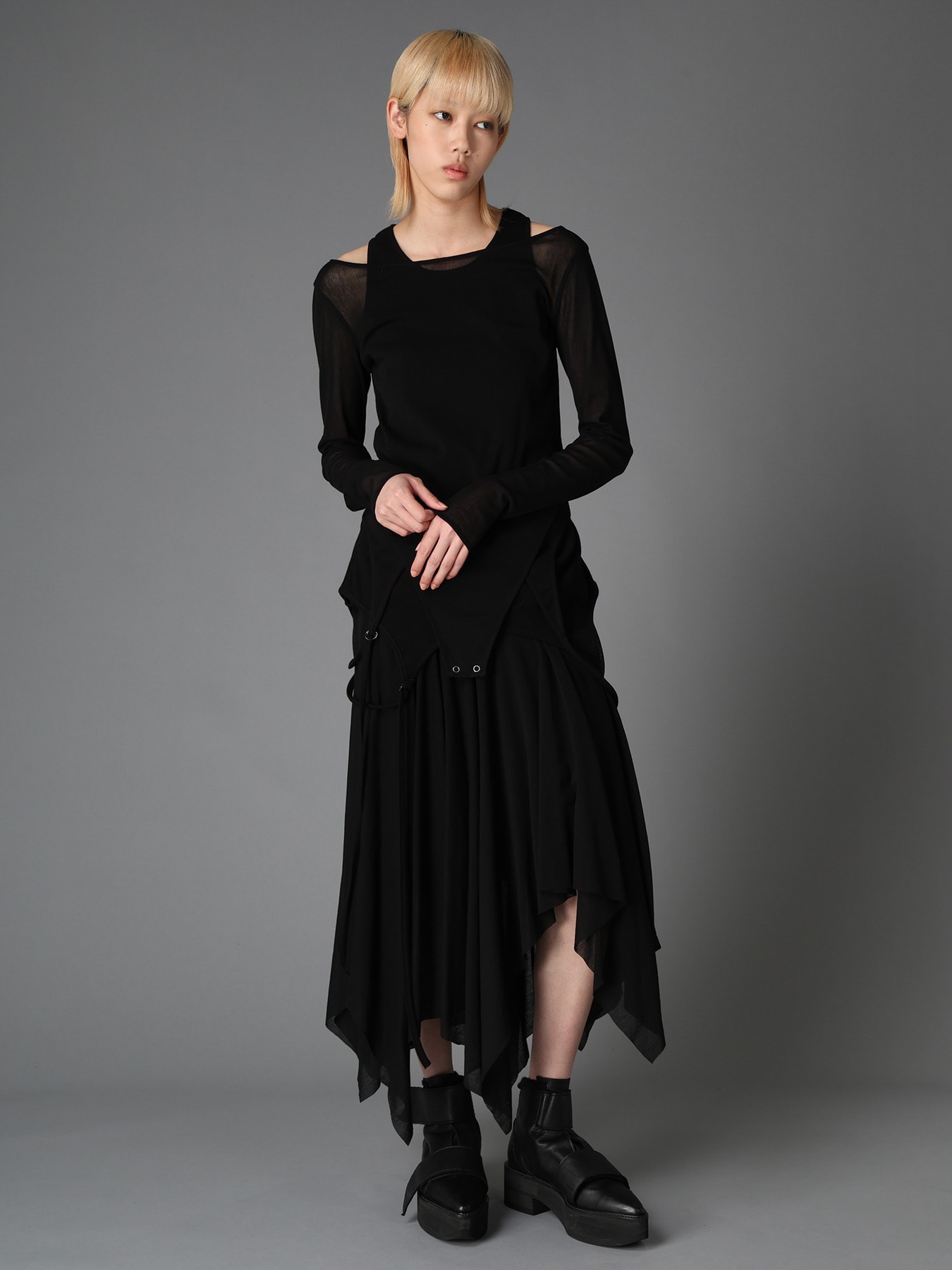 RIB KNIT+TULLE 2 WAY DRESS