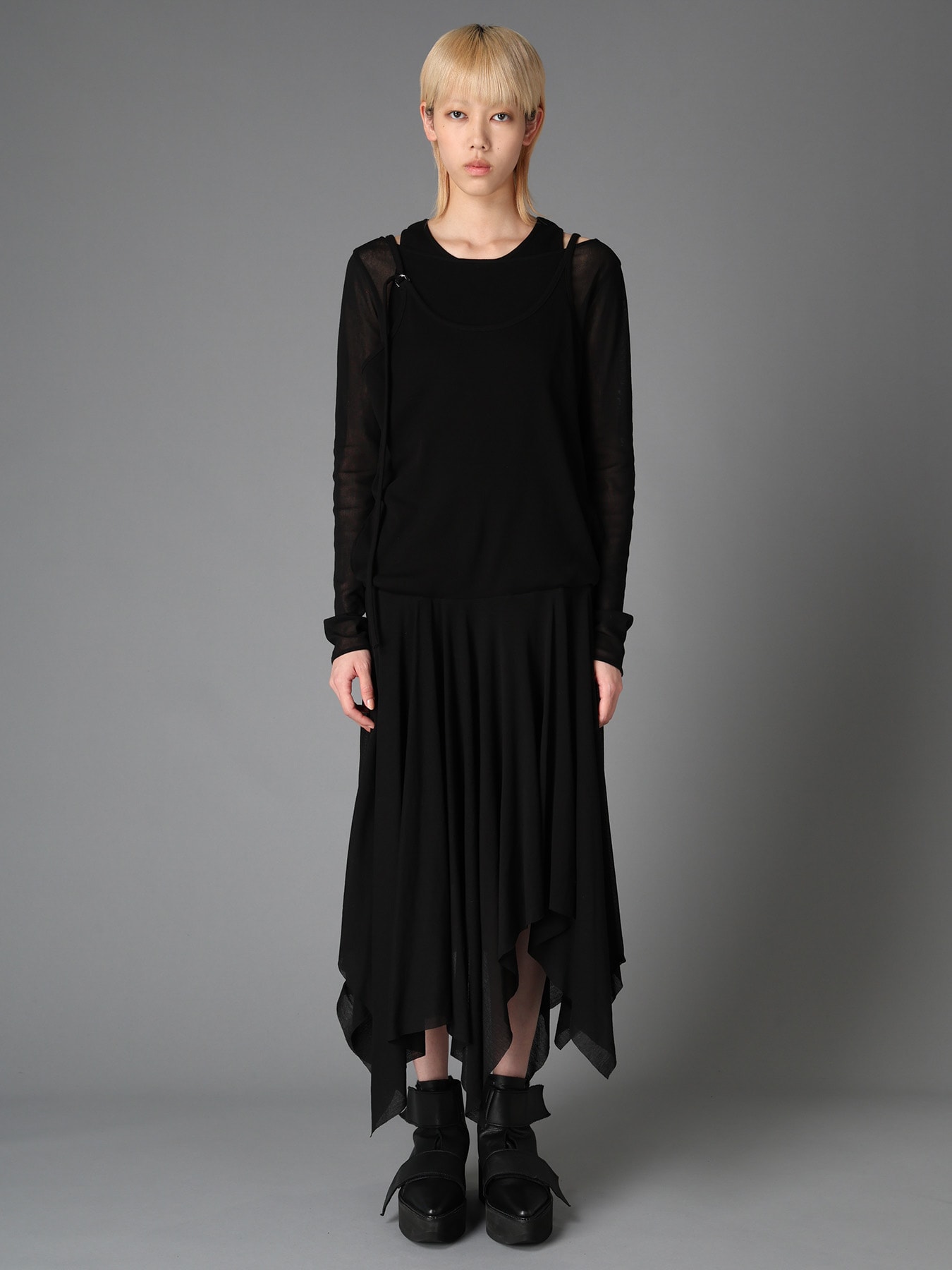 RIB KNIT+TULLE 2 WAY DRESS