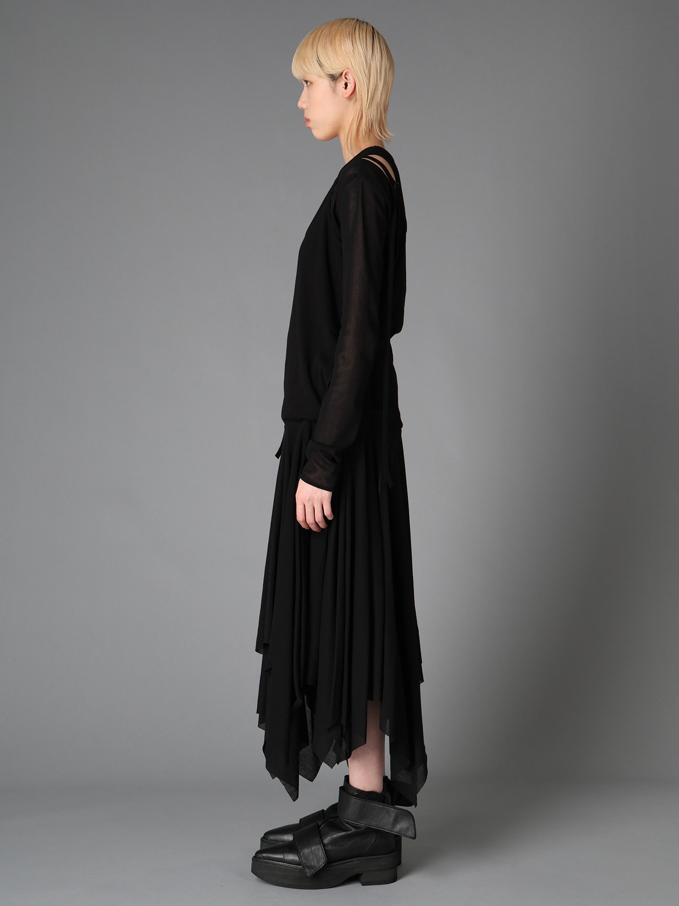 RIB KNIT+TULLE 2 WAY DRESS