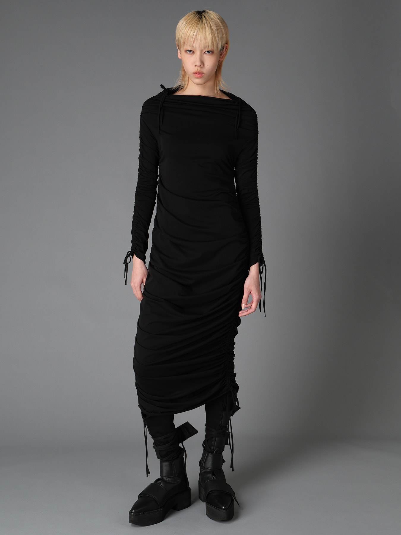 BIAS JERSEY GATHERED SLIM FIT DRESS