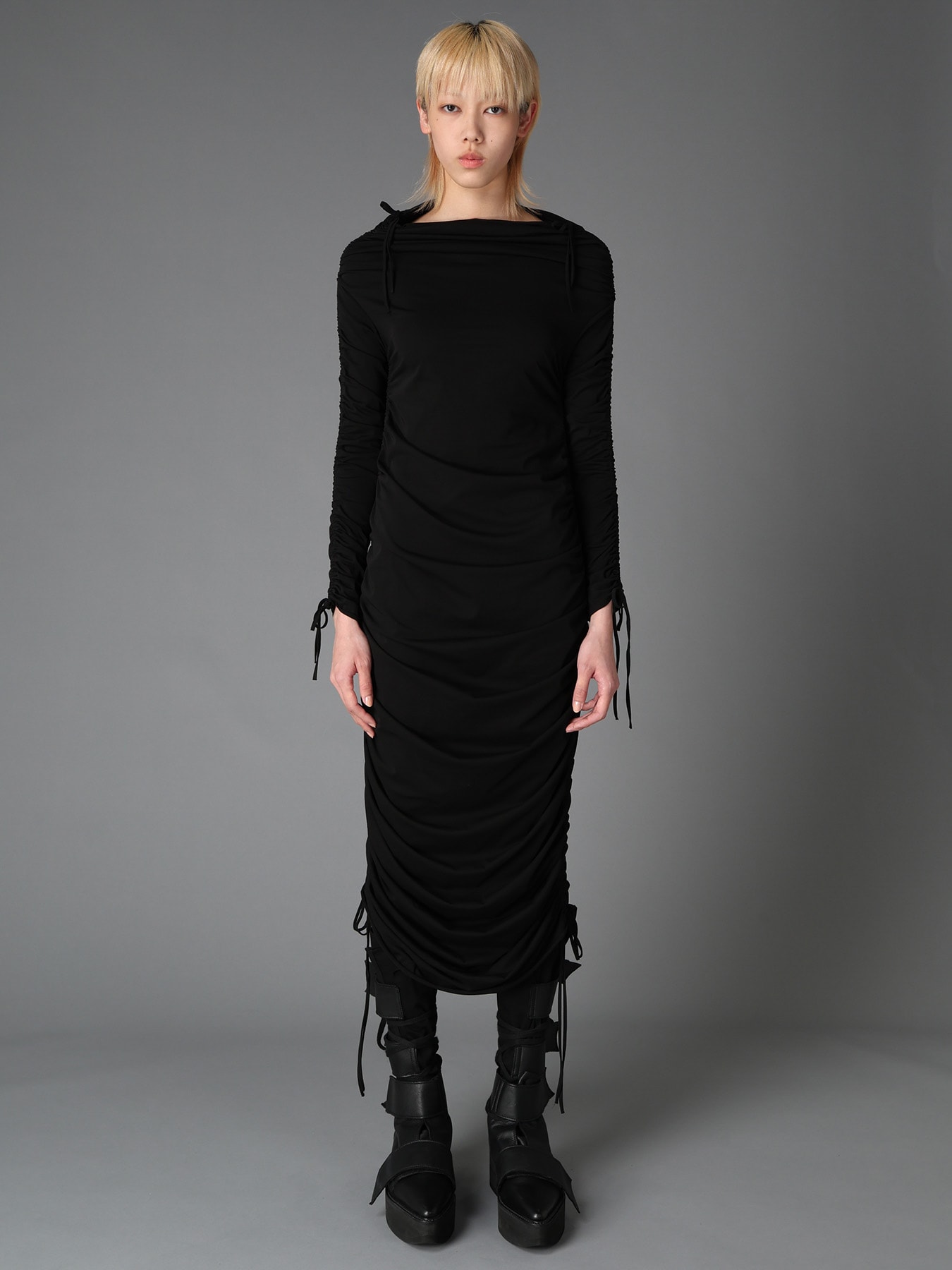 BIAS JERSEY GATHERED SLIM FIT DRESS