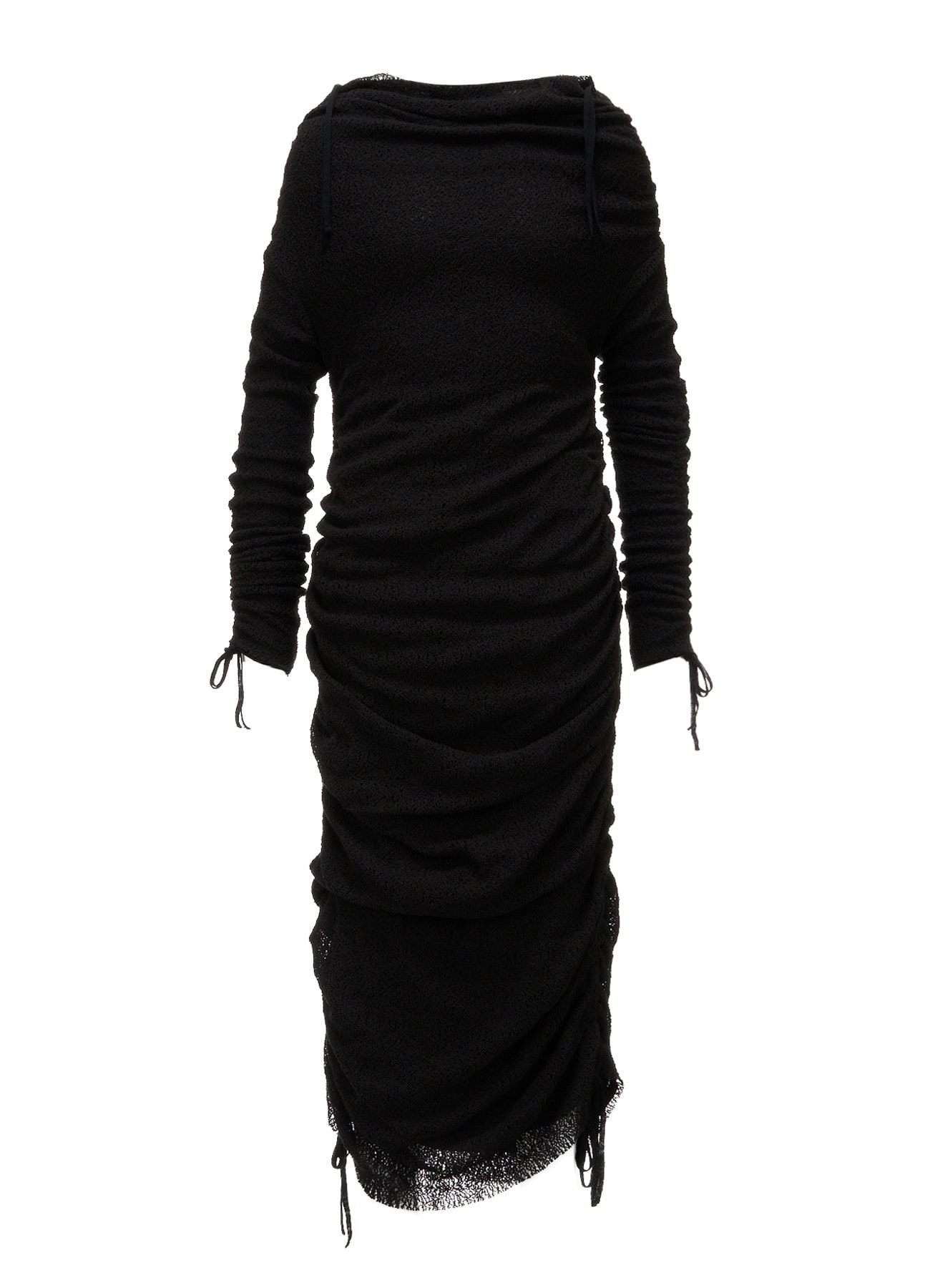 LACE+RIB KNIT GATHERED SLIM FIT DRESS