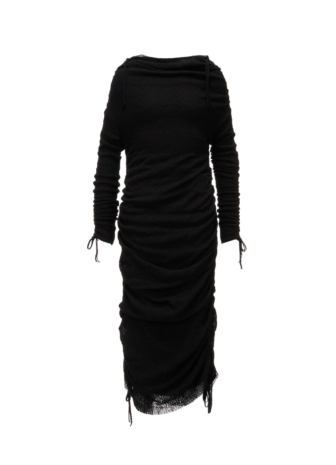 LACE+RIB KNIT GATHERED SLIM FIT DRESS