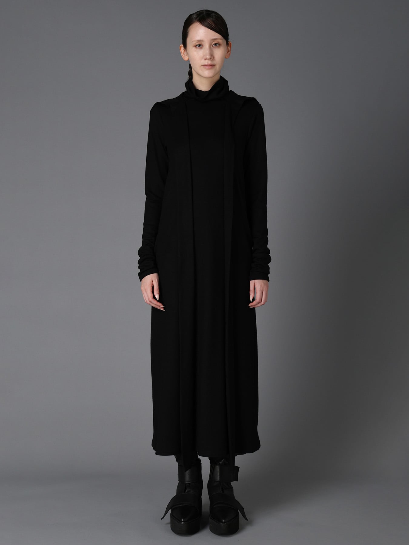 W/ SINGLE JERSEY HOODED SCARF DRESS