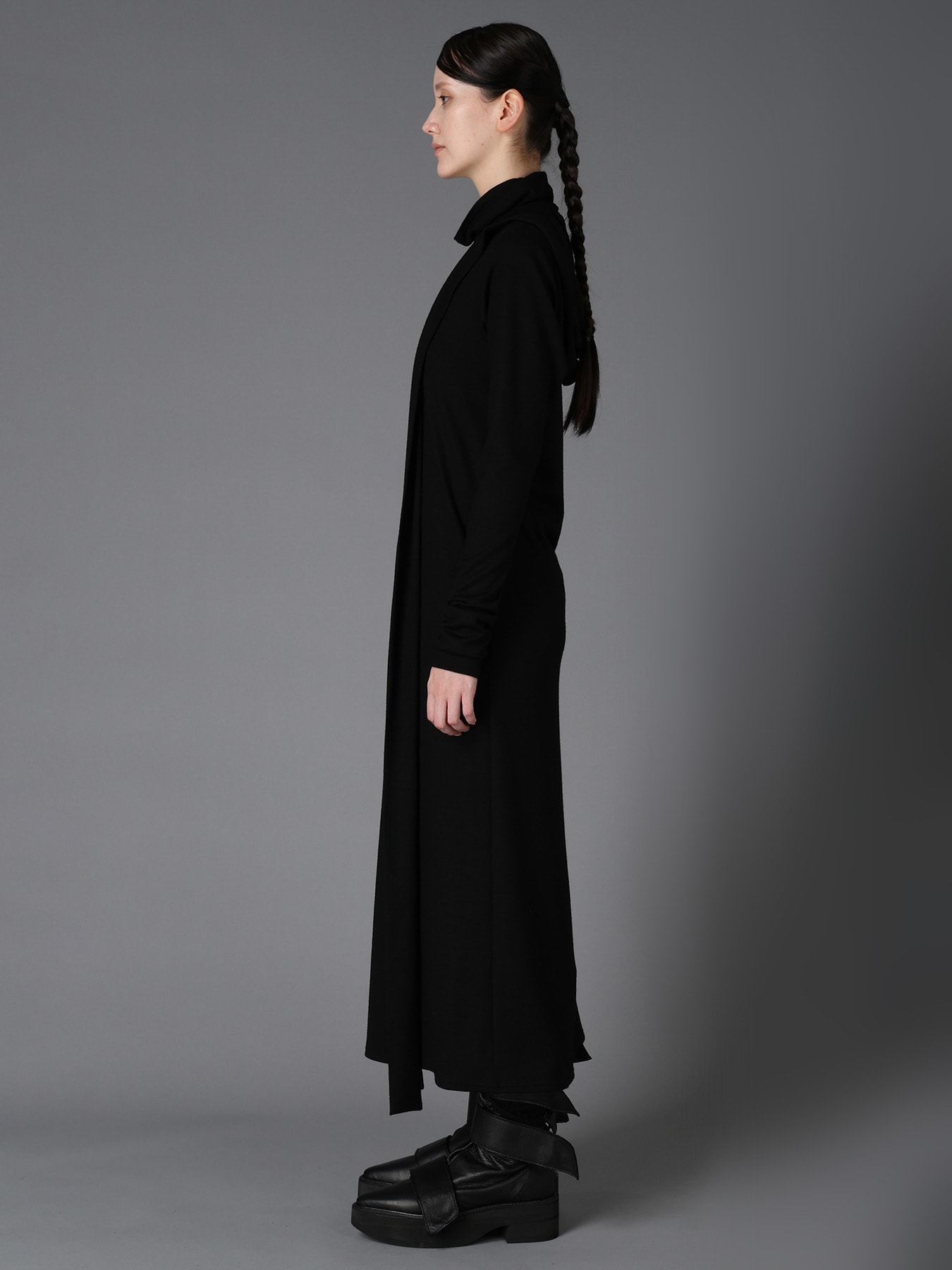 W/ SINGLE JERSEY HOODED SCARF DRESS