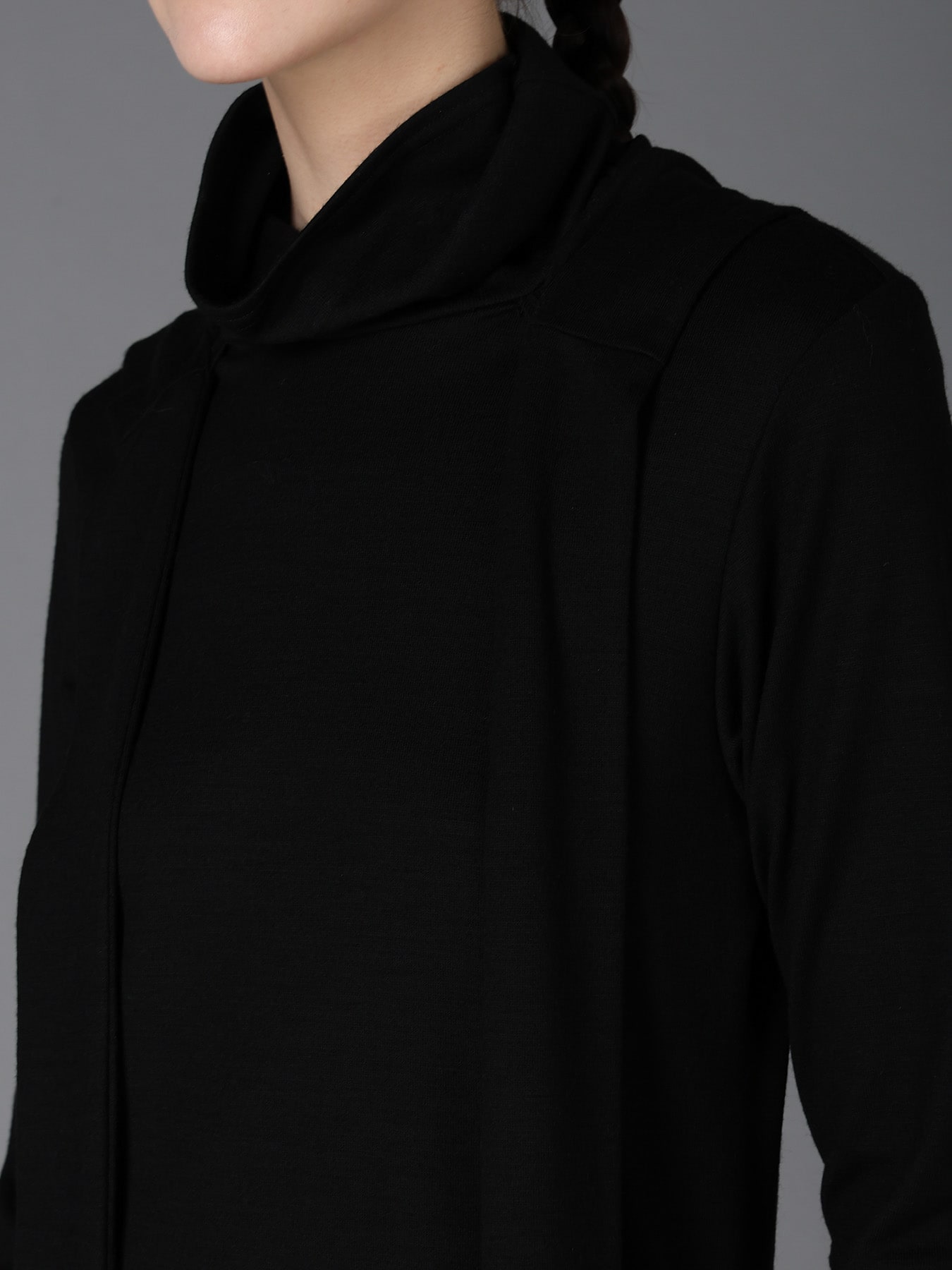 W/ SINGLE JERSEY HOODED SCARF DRESS