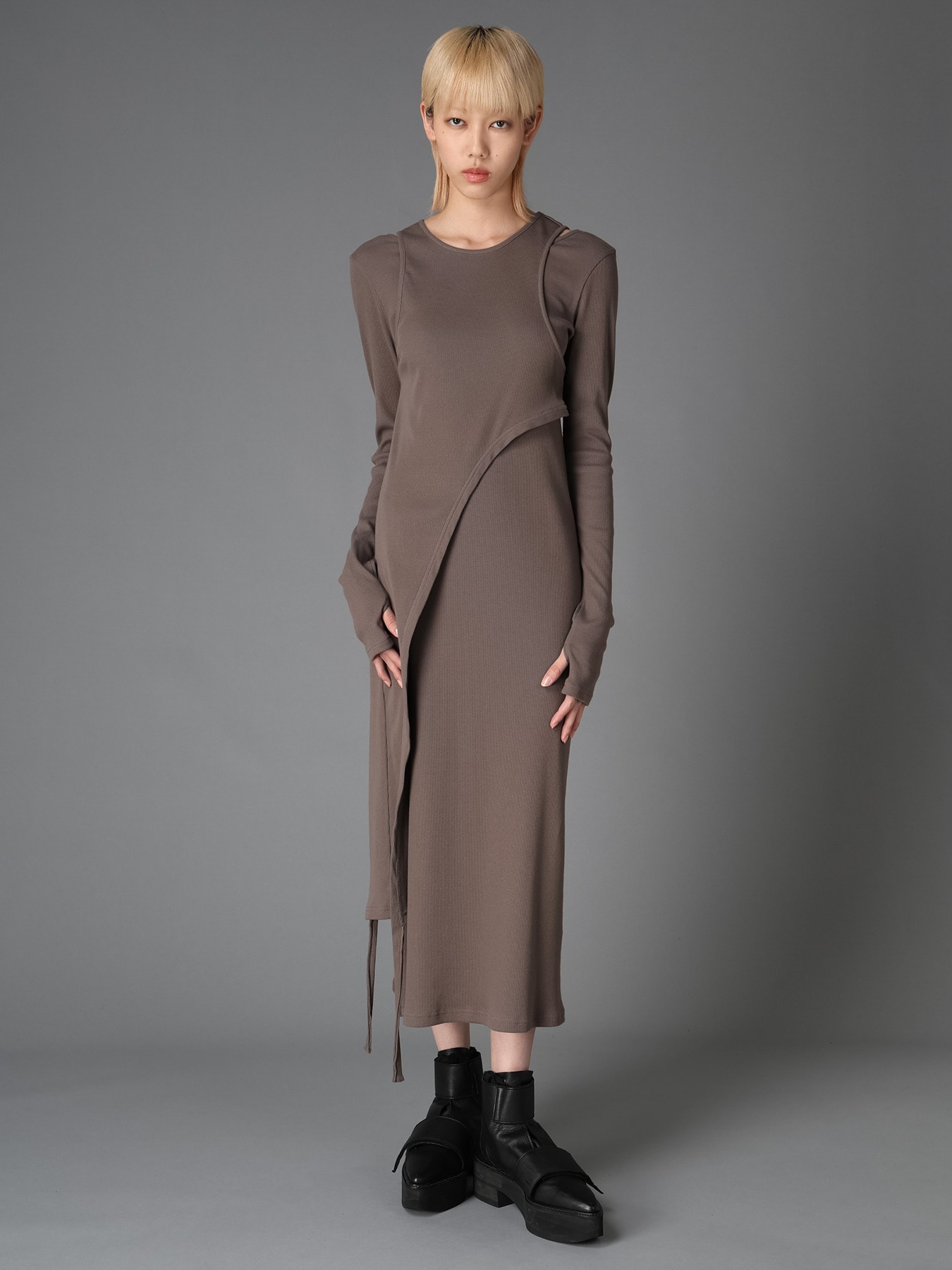 C/ RIB LAYERED DESIGN DRESS