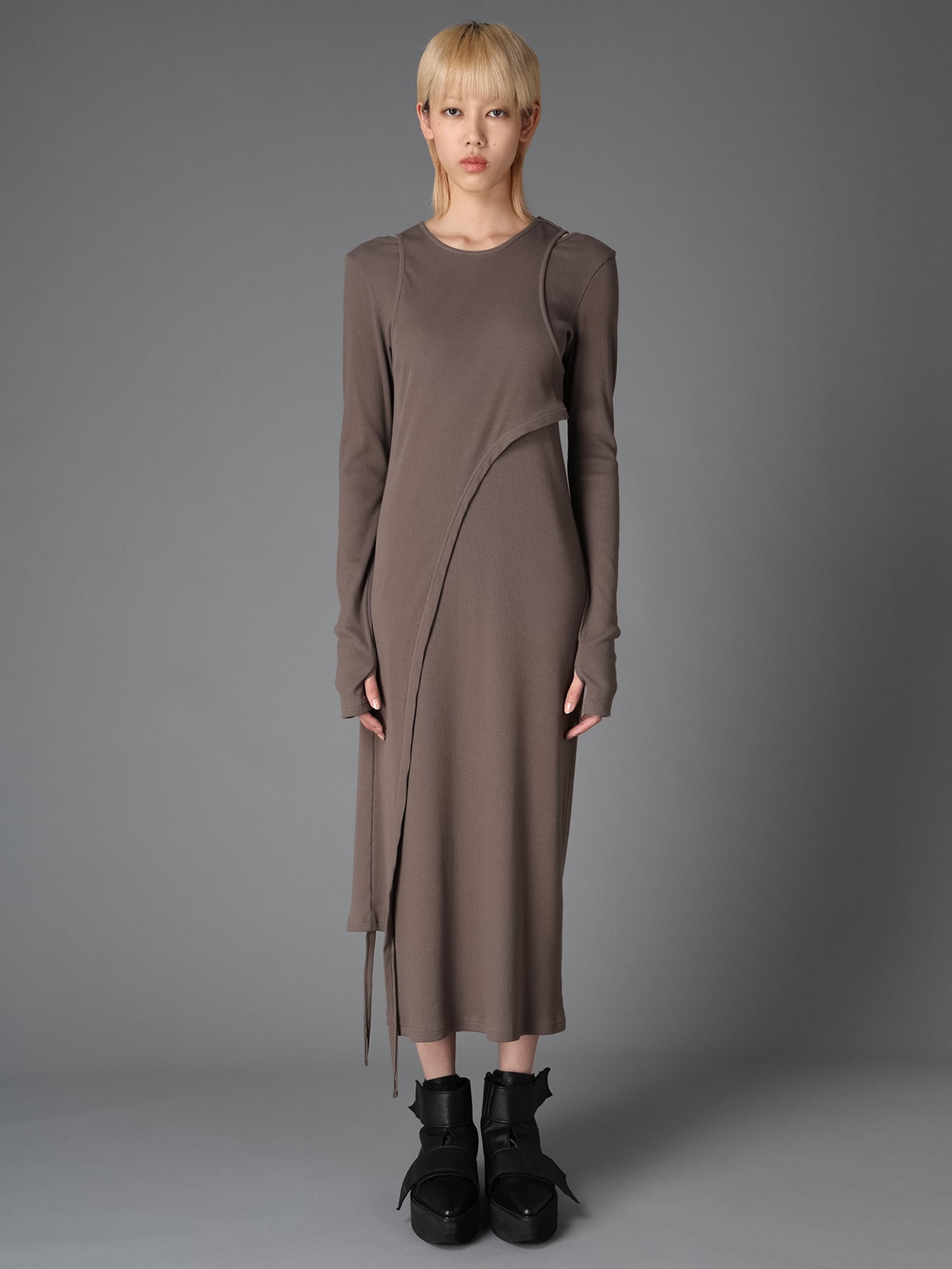 C/ RIB LAYERED DESIGN DRESS