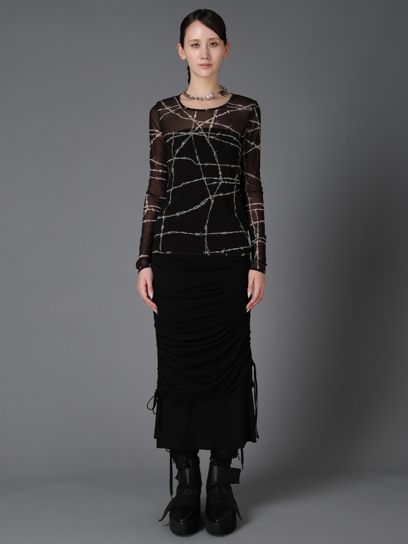 BIAS JERSEY GATHERED LAYERED SKIRT