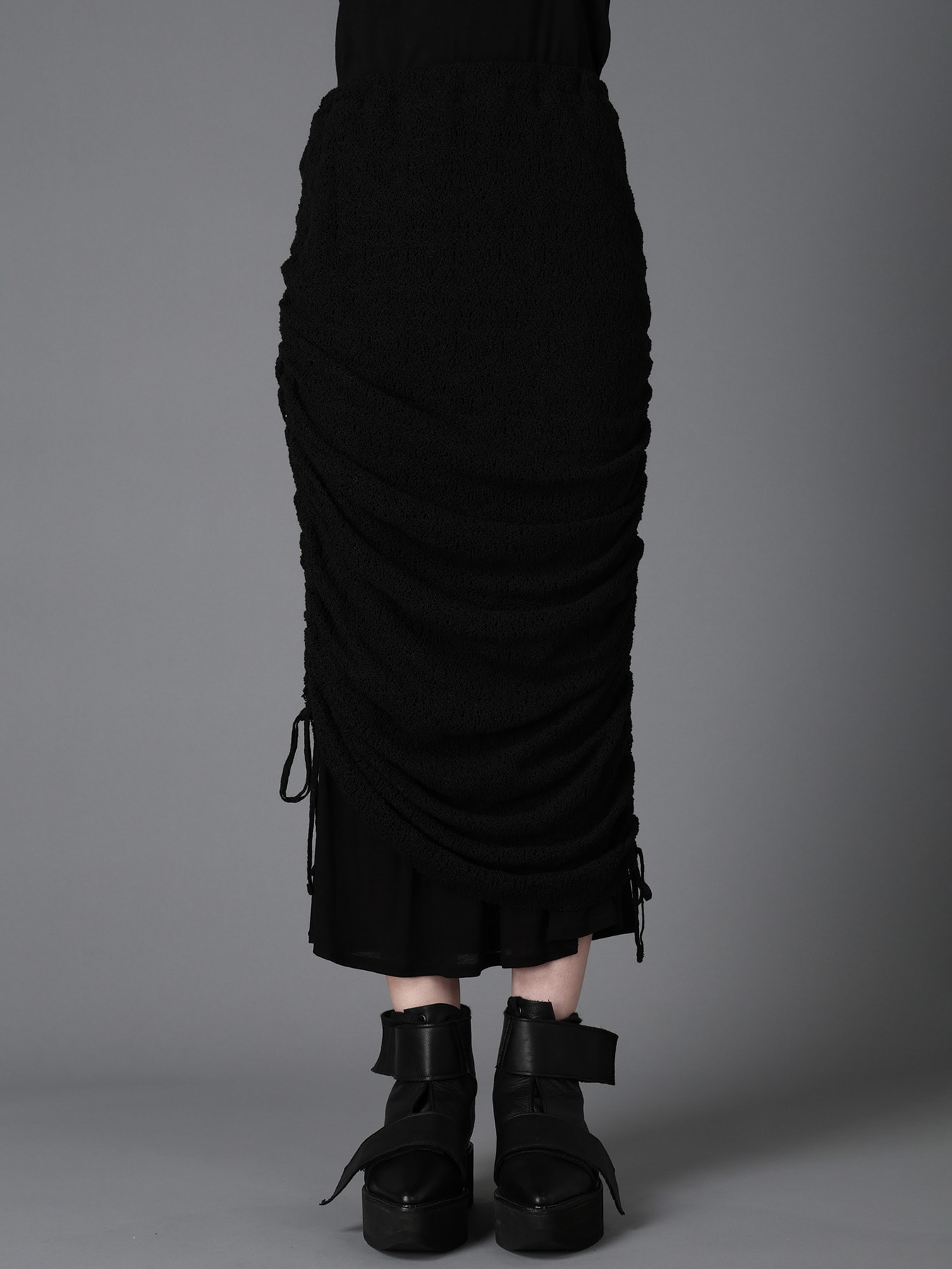 LACE+RIB KNIT GATHERED LAYERED SKIRT