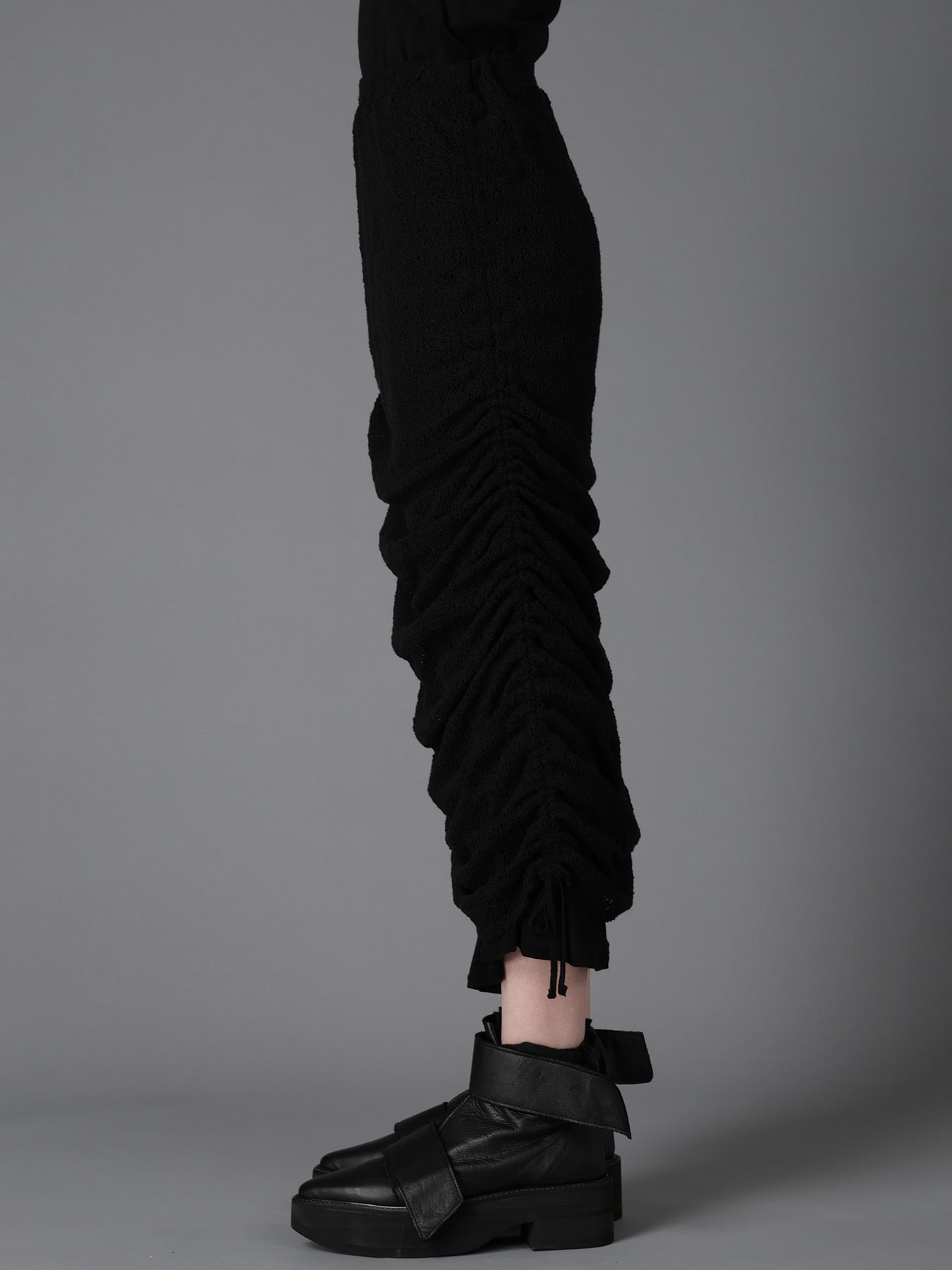 LACE+RIB KNIT GATHERED LAYERED SKIRT