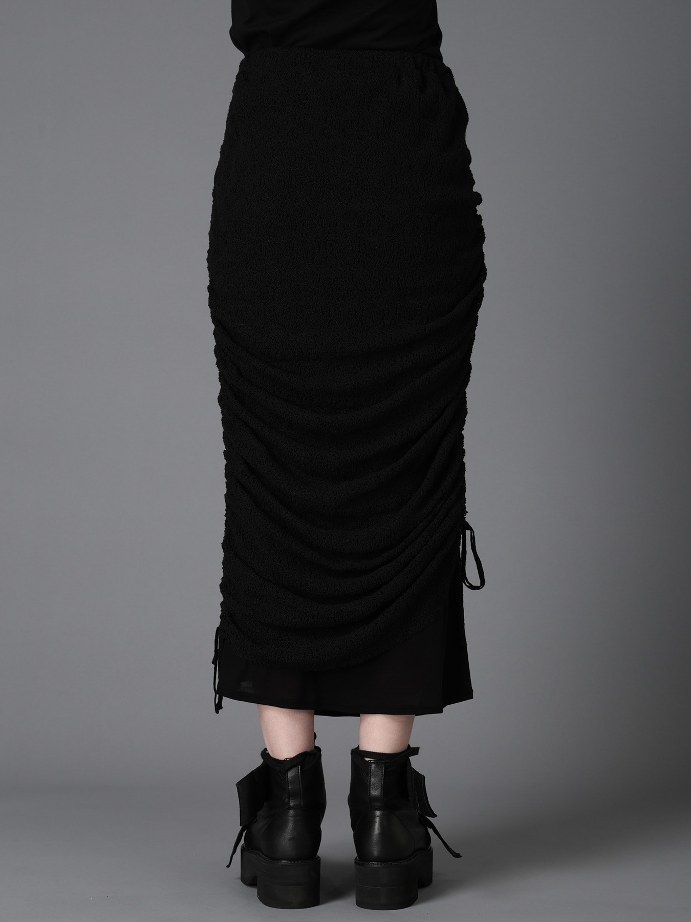 LACE+RIB KNIT GATHERED LAYERED SKIRT