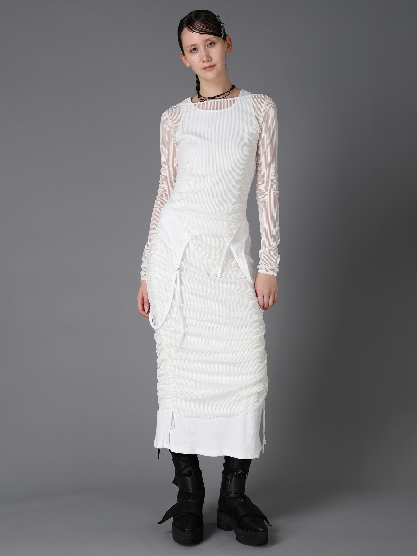 STRIPE TULLE  GATHERED LAYERED SKIRT
