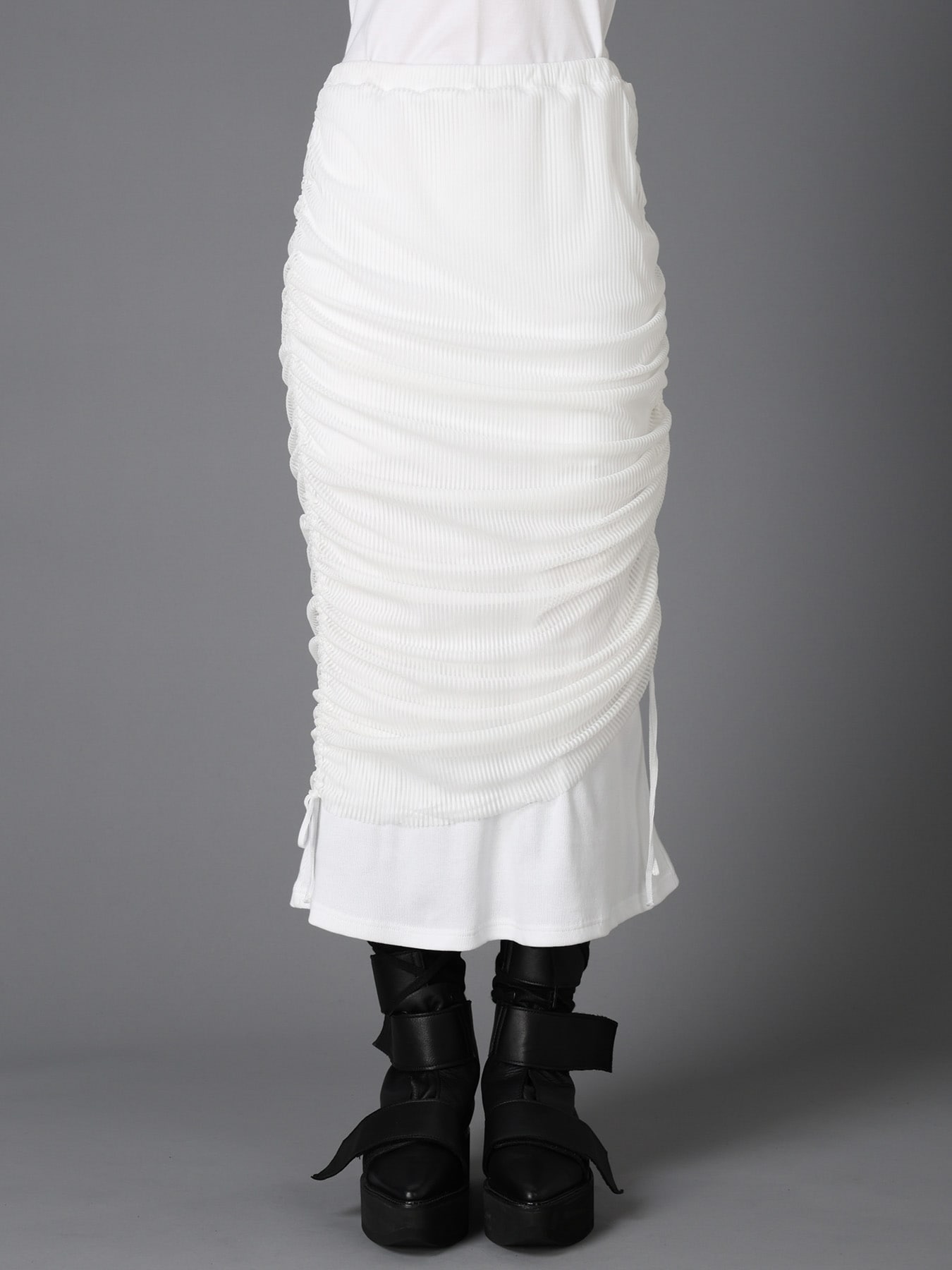 STRIPE TULLE  GATHERED LAYERED SKIRT
