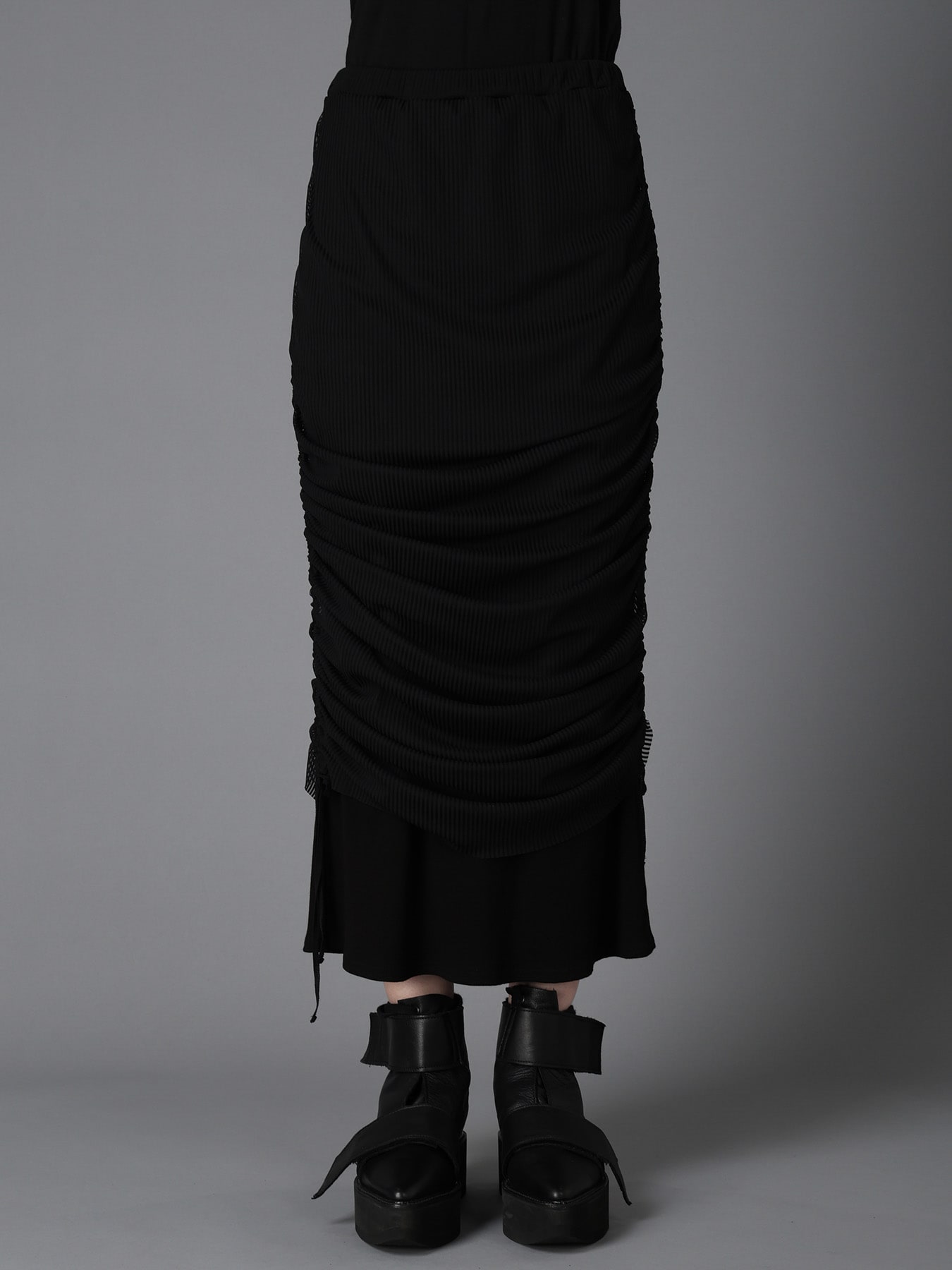 STRIPE TULLE  GATHERED LAYERED SKIRT