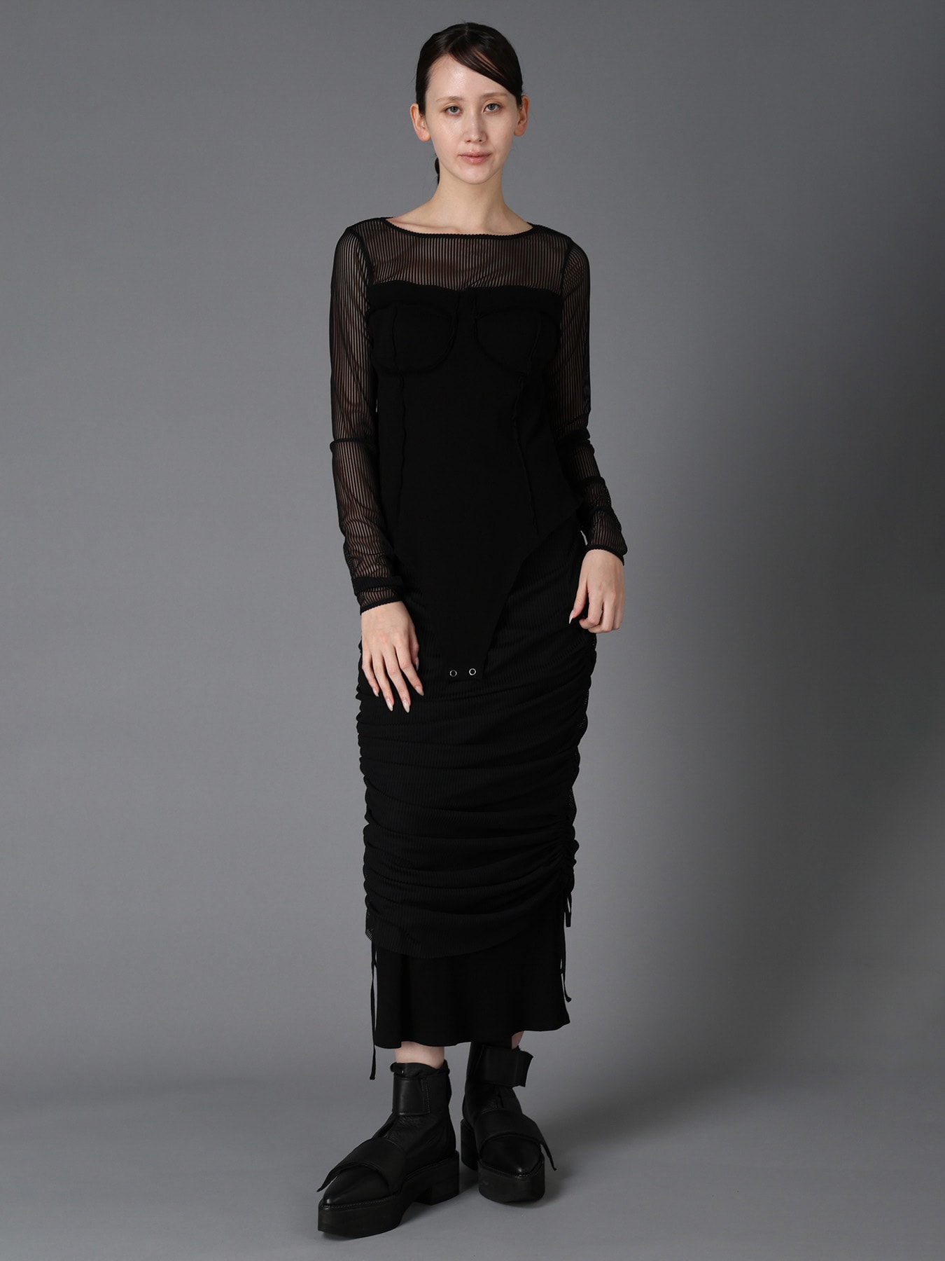 STRIPE TULLE  GATHERED LAYERED SKIRT