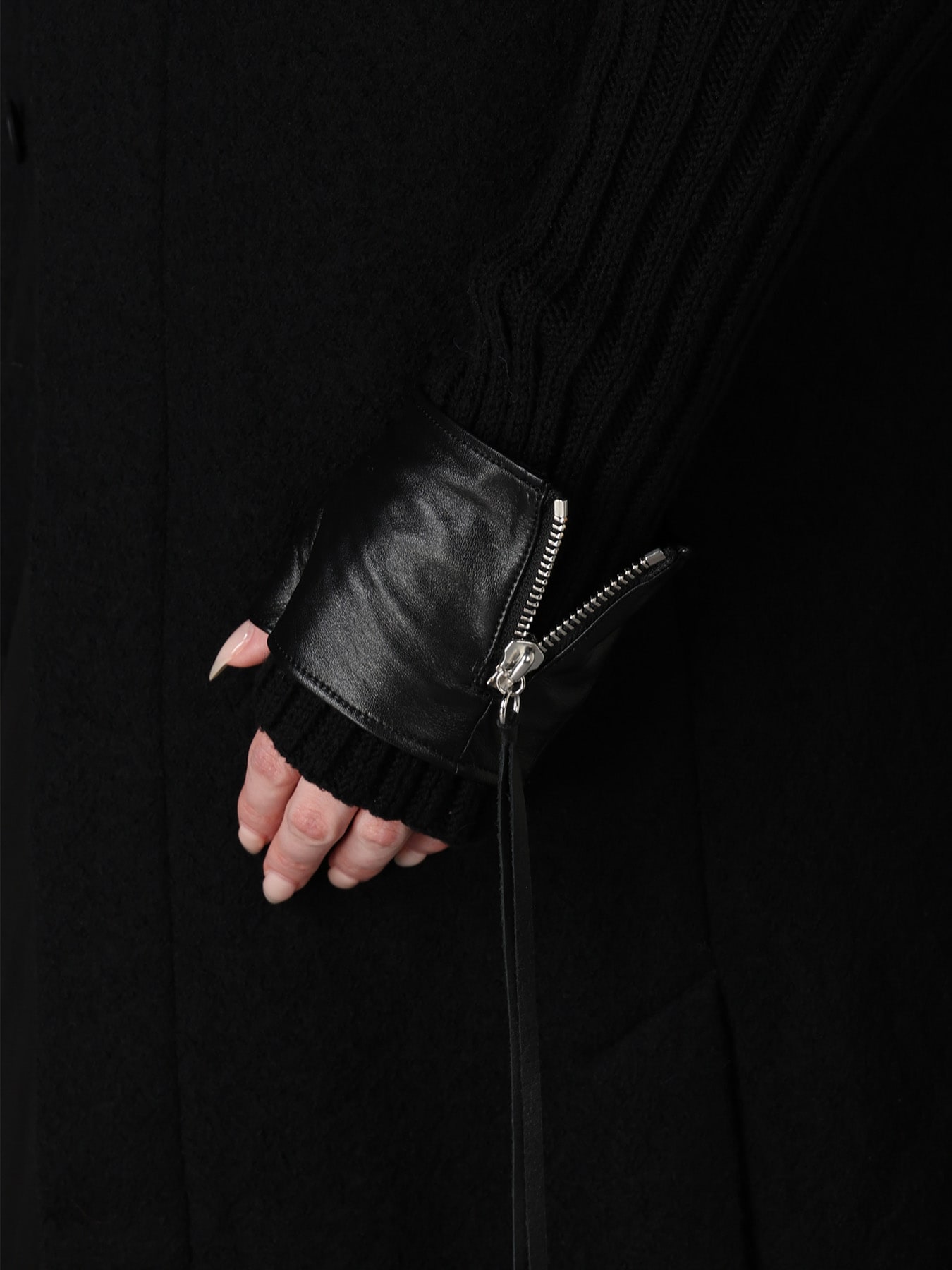 LAMB LEATHER+WOOL RIB KNIT LONG RIBBED LEATHER GLOVES(FREE SIZE