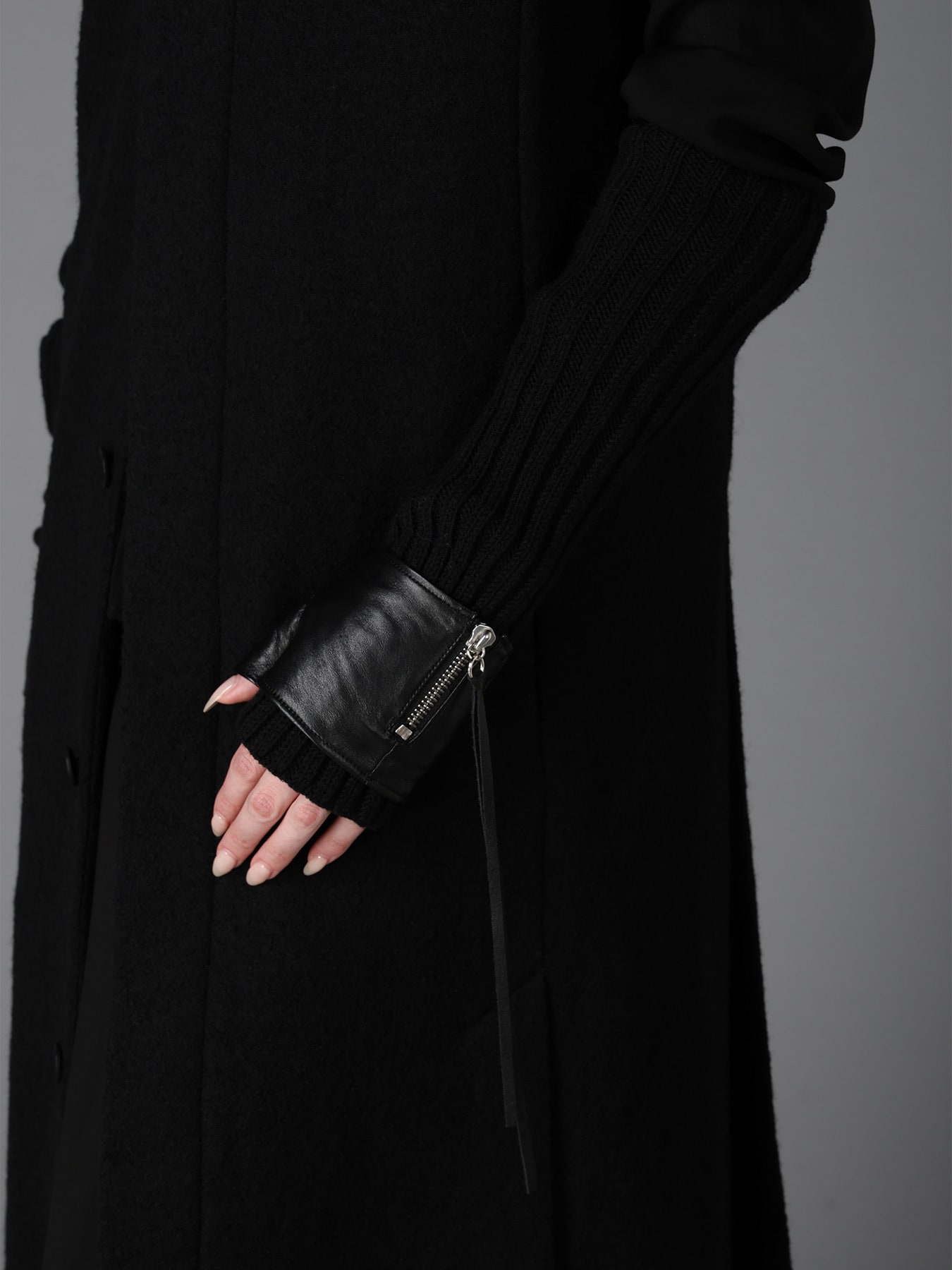 LAMB LEATHER+WOOL RIB KNIT  LONG RIBBED LEATHER GLOVES